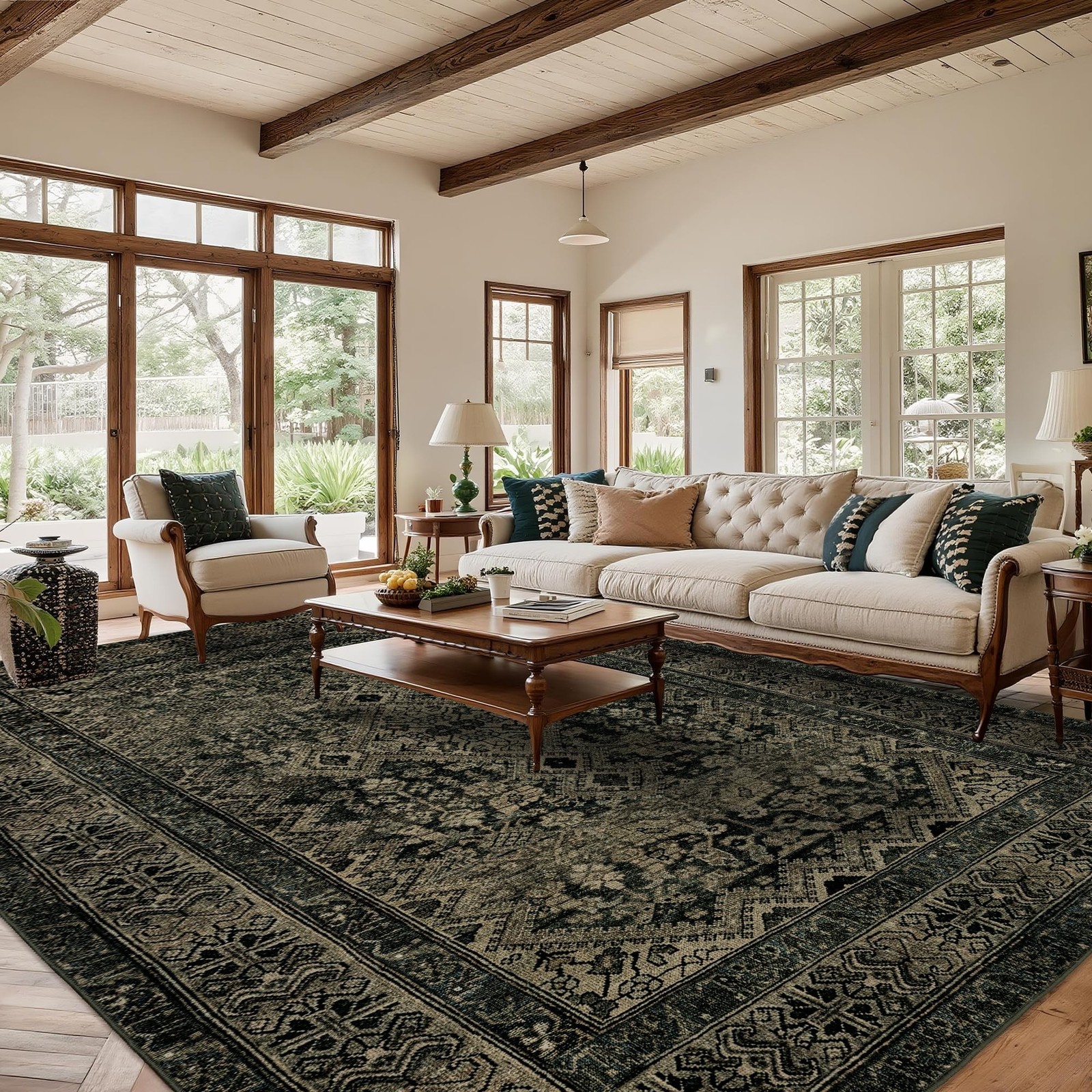 Luxcrest Boho Washable Area Rug 8×10 Dark Green