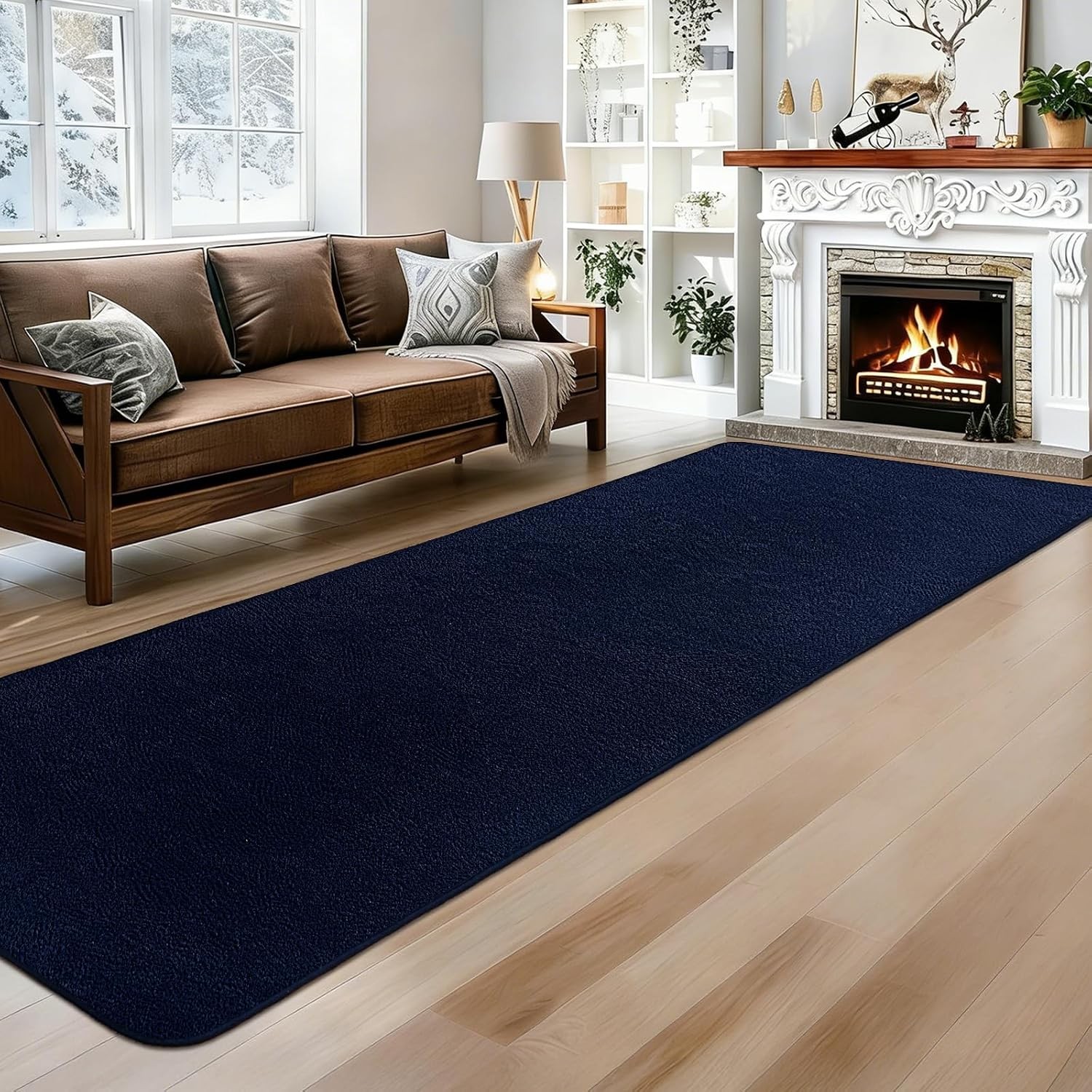 Runner Rugs for Bedroom Living Room, 2X6 Feet Ultra Soft Navy Blue Runner Rug Th