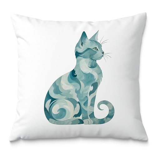 Abstract Blue Sea Cat Pillow Covers 18×18, Gifts for Cat Lovers Mom Style20