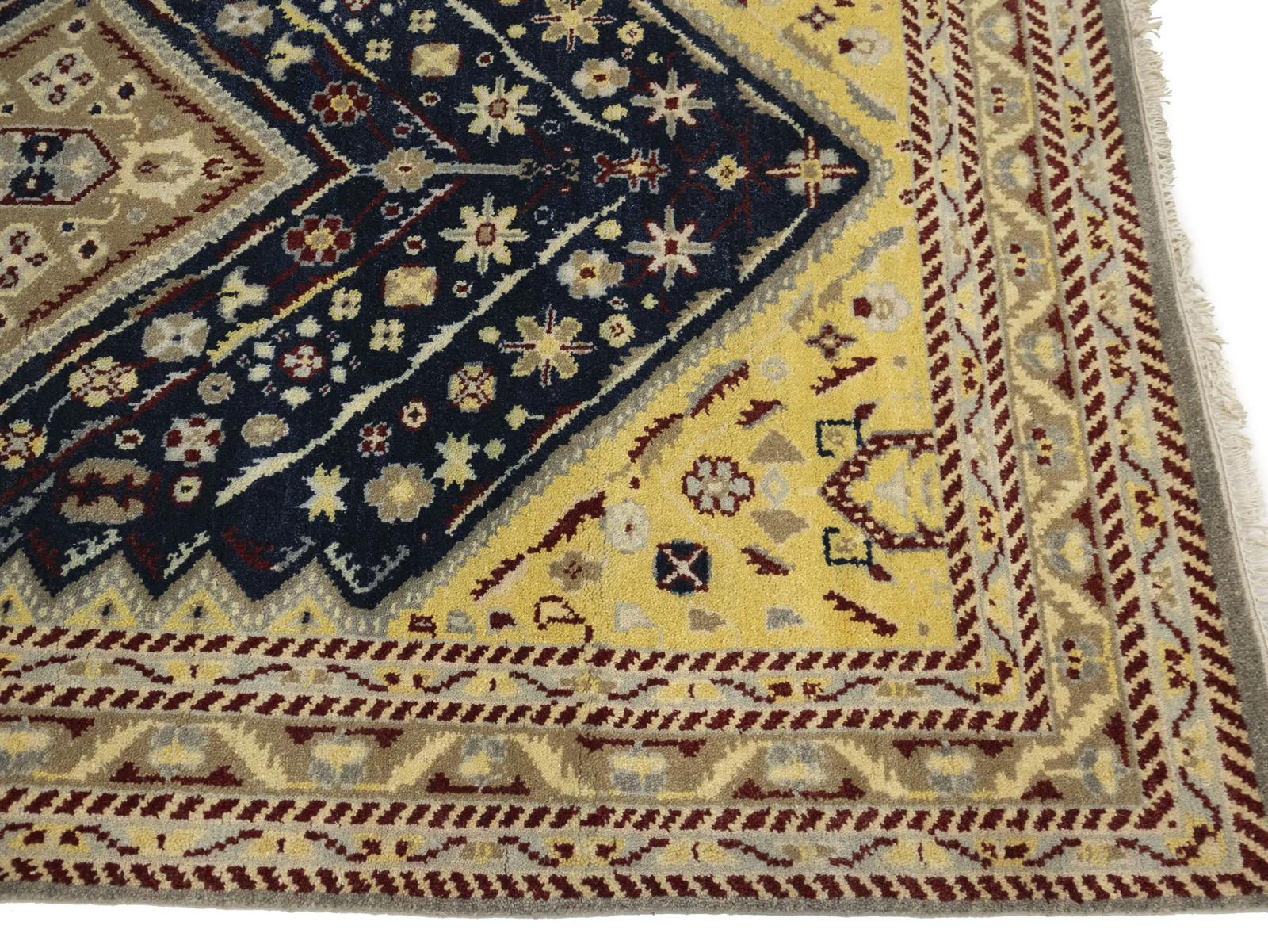 Blue Hand-Knotted Geometric Indo Gabbeh Tribal Rug Wool Oriental Carpet 5X8 ft
