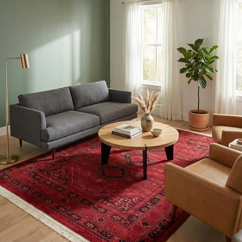 Tekke Collection Area Rug – Sheibani Design, 5’3″x8′ Rectangle, Red/Black