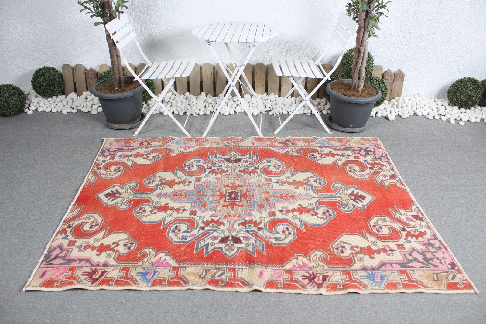 4,6×6,4 ft Vintage Rug, Red Oriental Turkish Wool Rug