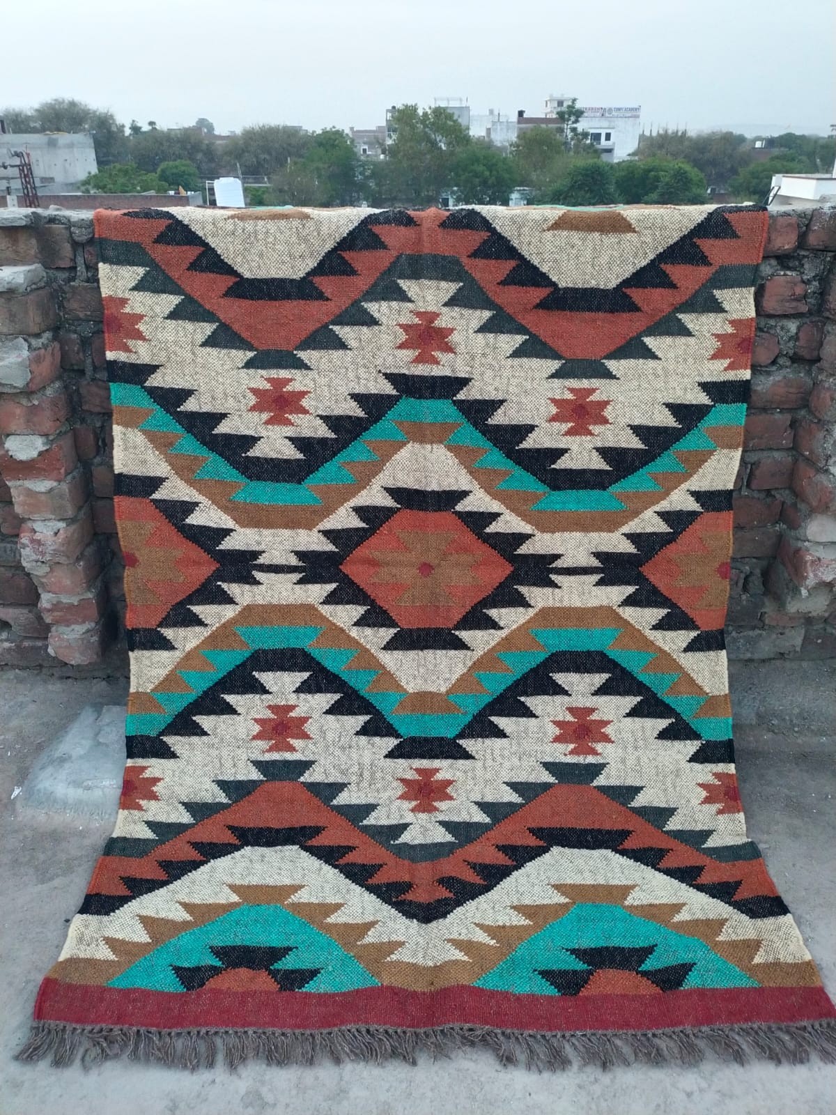 Handwoven Wool Jute Kilim Rug – Boho Area Rug, Rustic Living Room Carpet, Natura