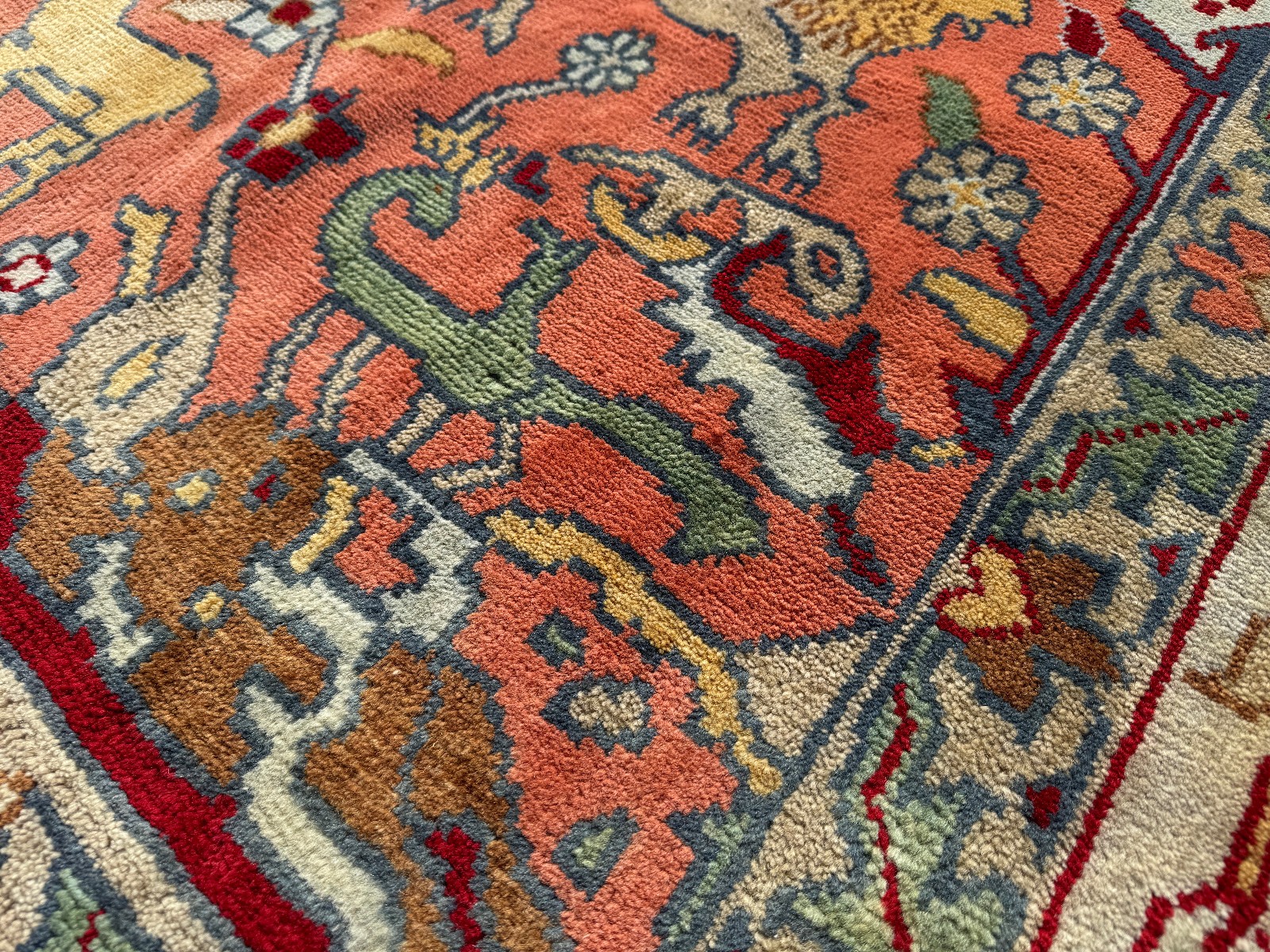 9×12 HANDMADE ORIENTAL RUG CORAL BLUE green wool hand-woven oushak new colorful