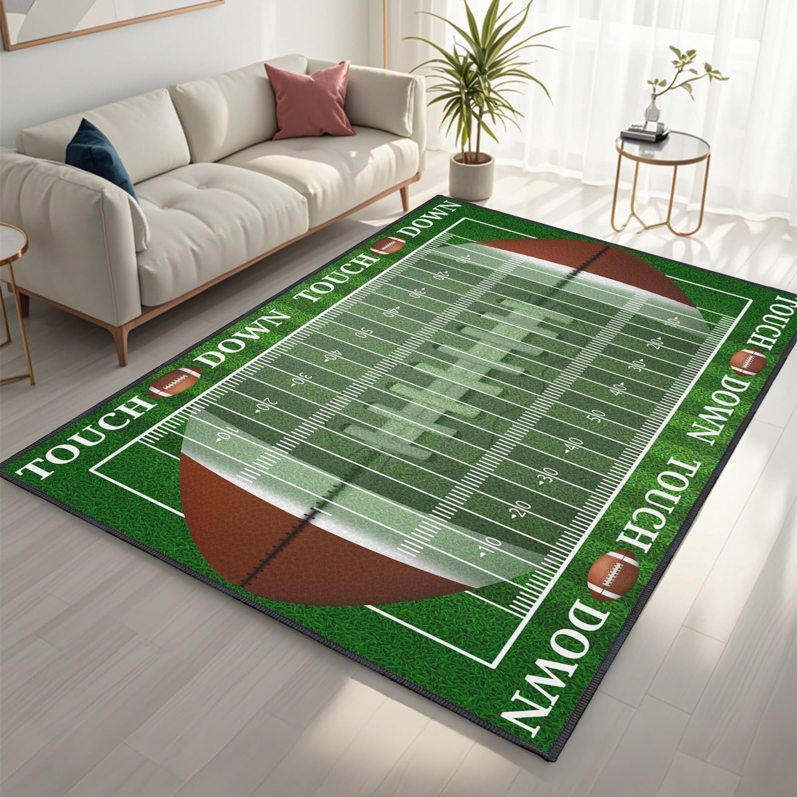 3×5 ft Non-Slip Football Field Rug for Boys Bedroom Sports Room Decor Green