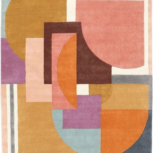 Modern Abstract Tufted Wool Rug Pastel Geometric Handmade Area Carpet