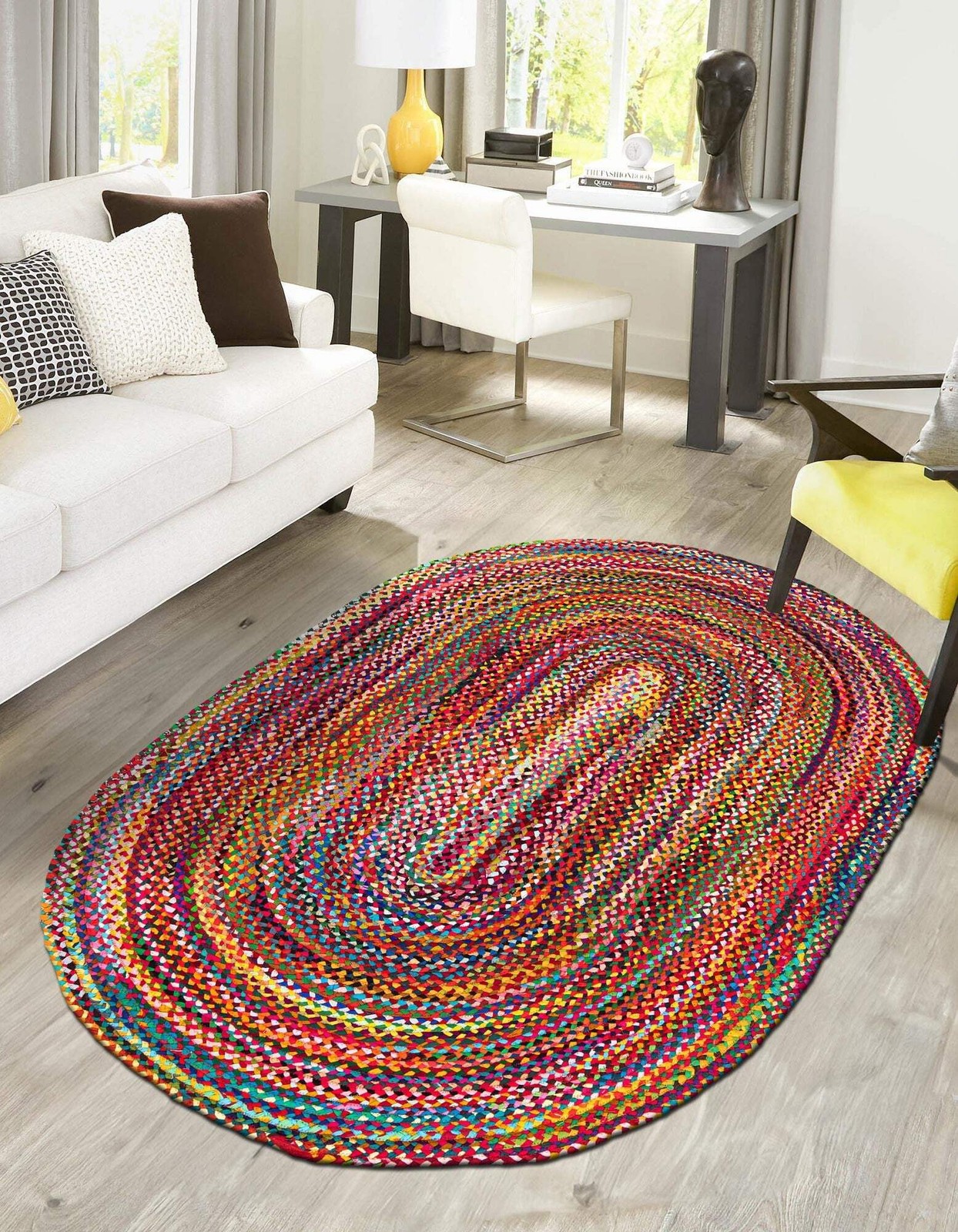 Handmade Multi-Color Oval Braided Cotton Rug – Vibrant Bohemian Style Area Rug
