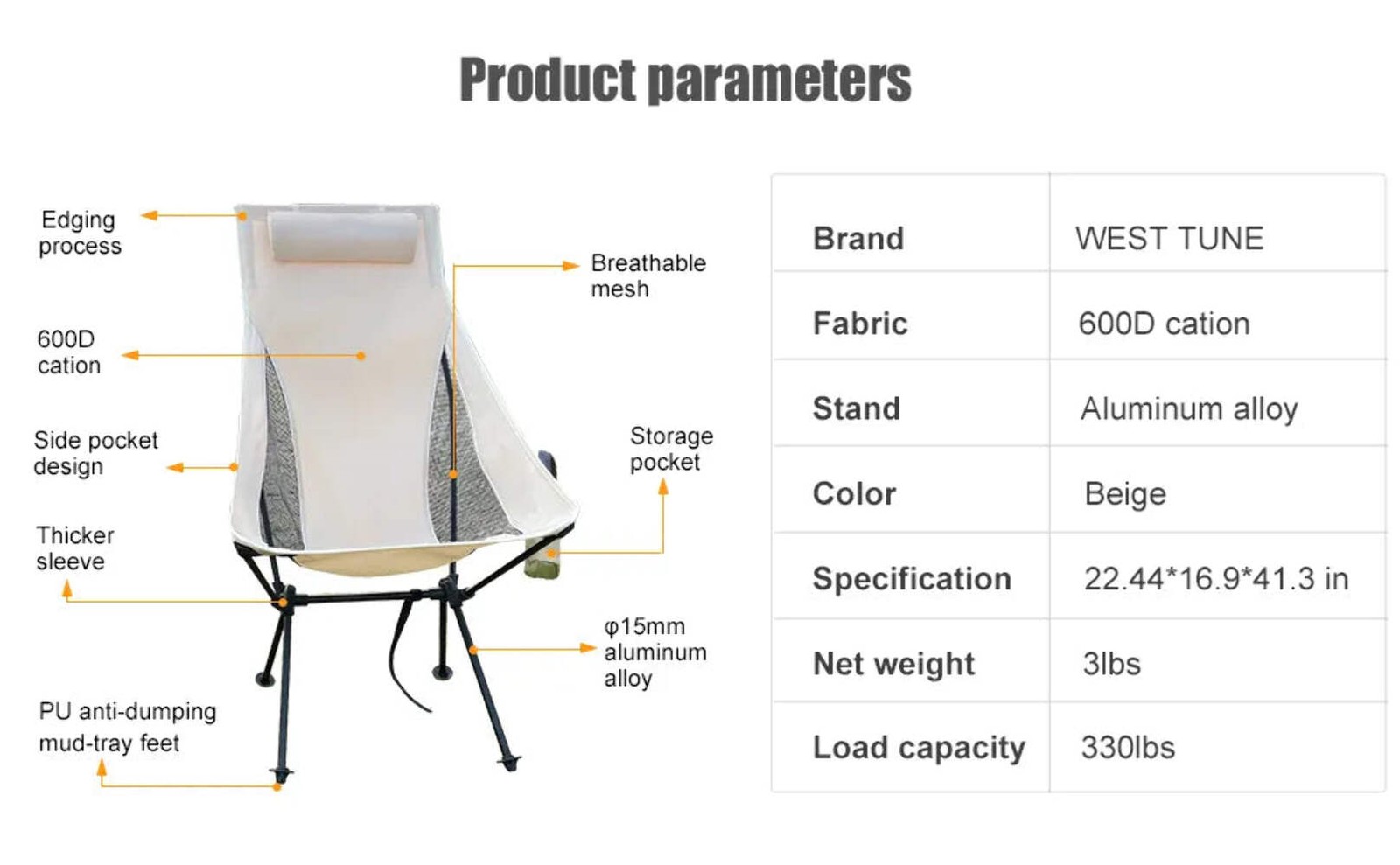 Portable Camping Chair – Lightweight Aluminum Alloy with Headrest