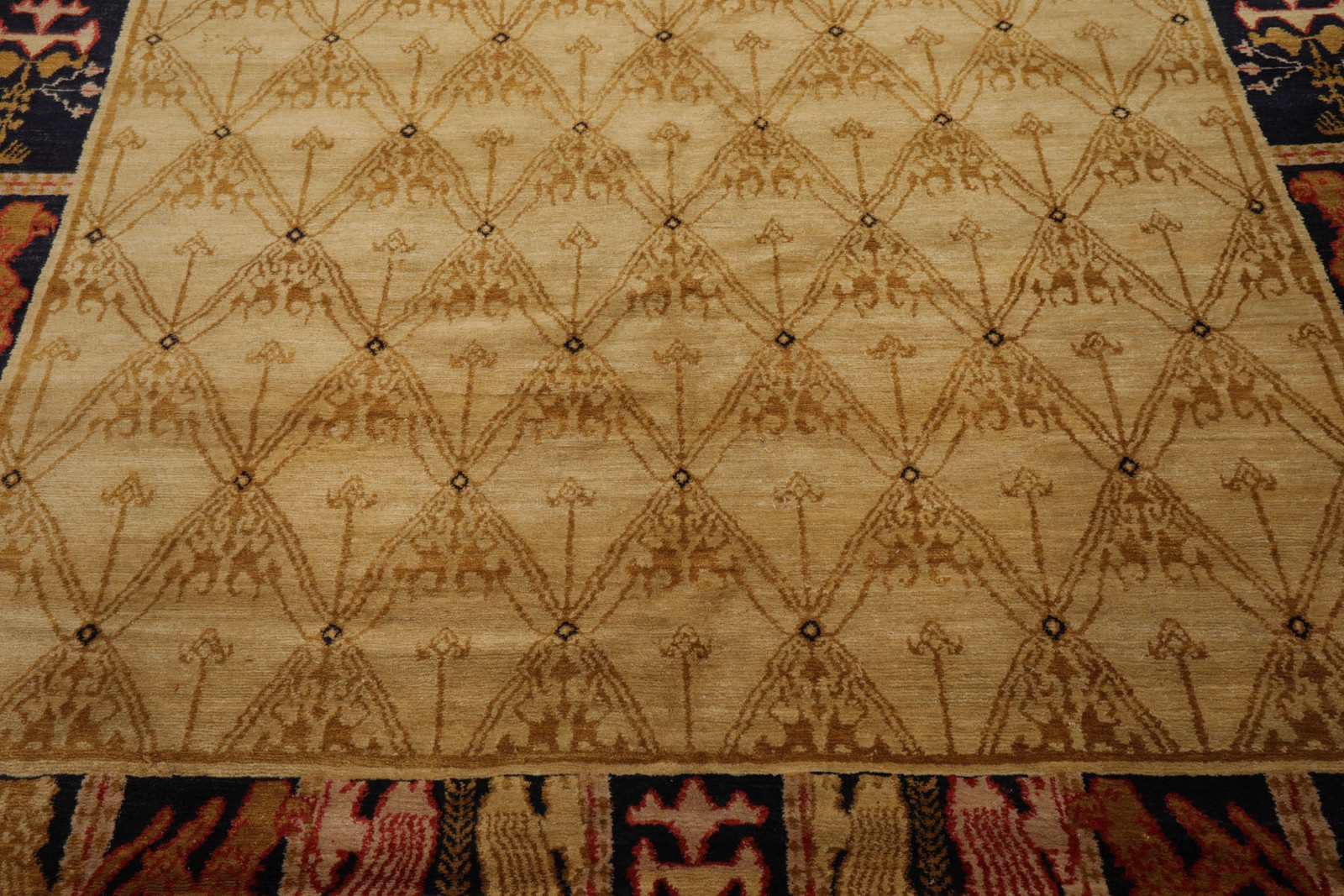 8’2”x9’10” Hand Knotted Wool Beige Transitional Tibetan Pictorial Rug