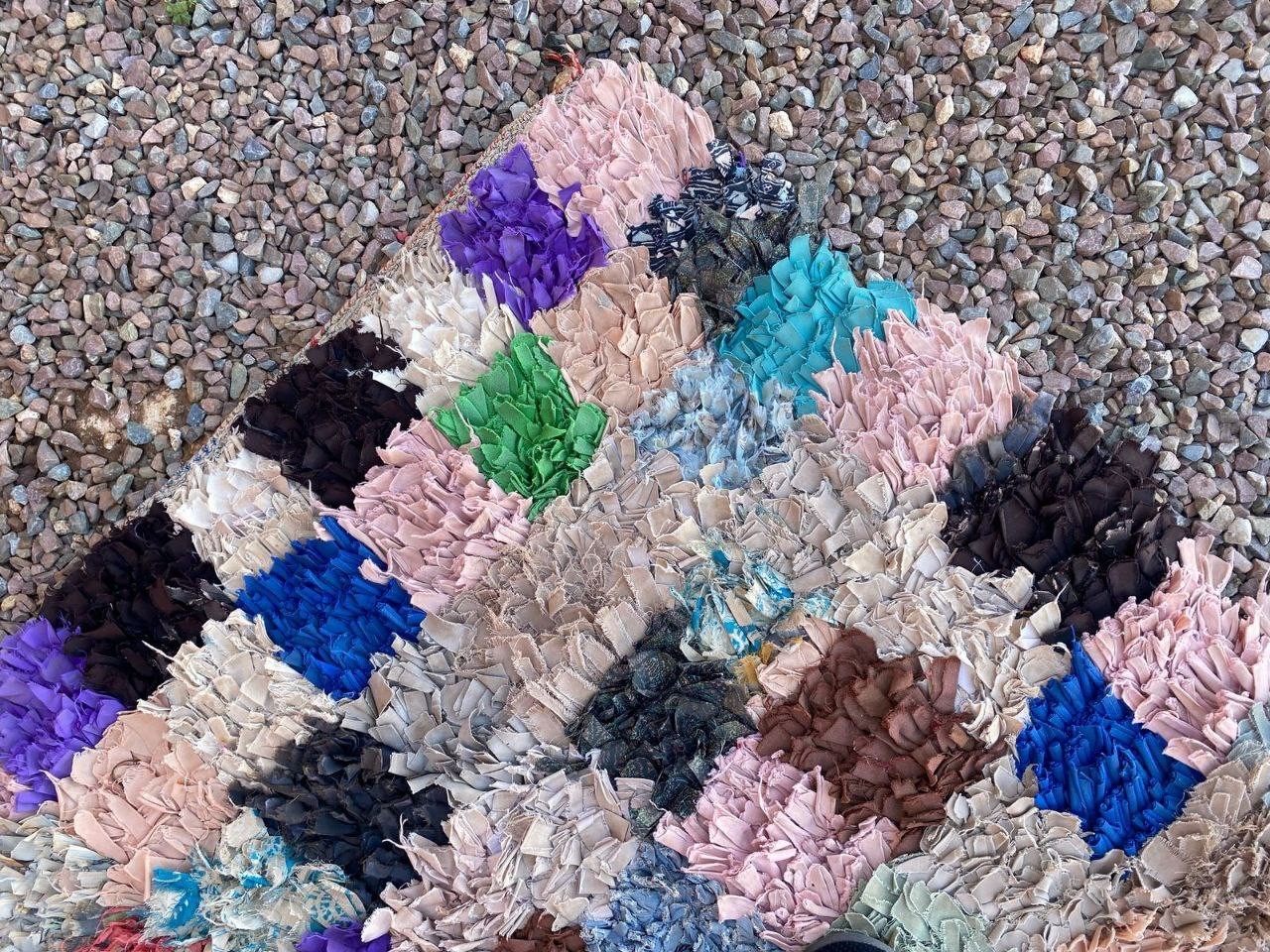 Moroccan Boucherouite Vintage Berber Rug, Unique Checketed Home Rug 2’6×7’5 ft