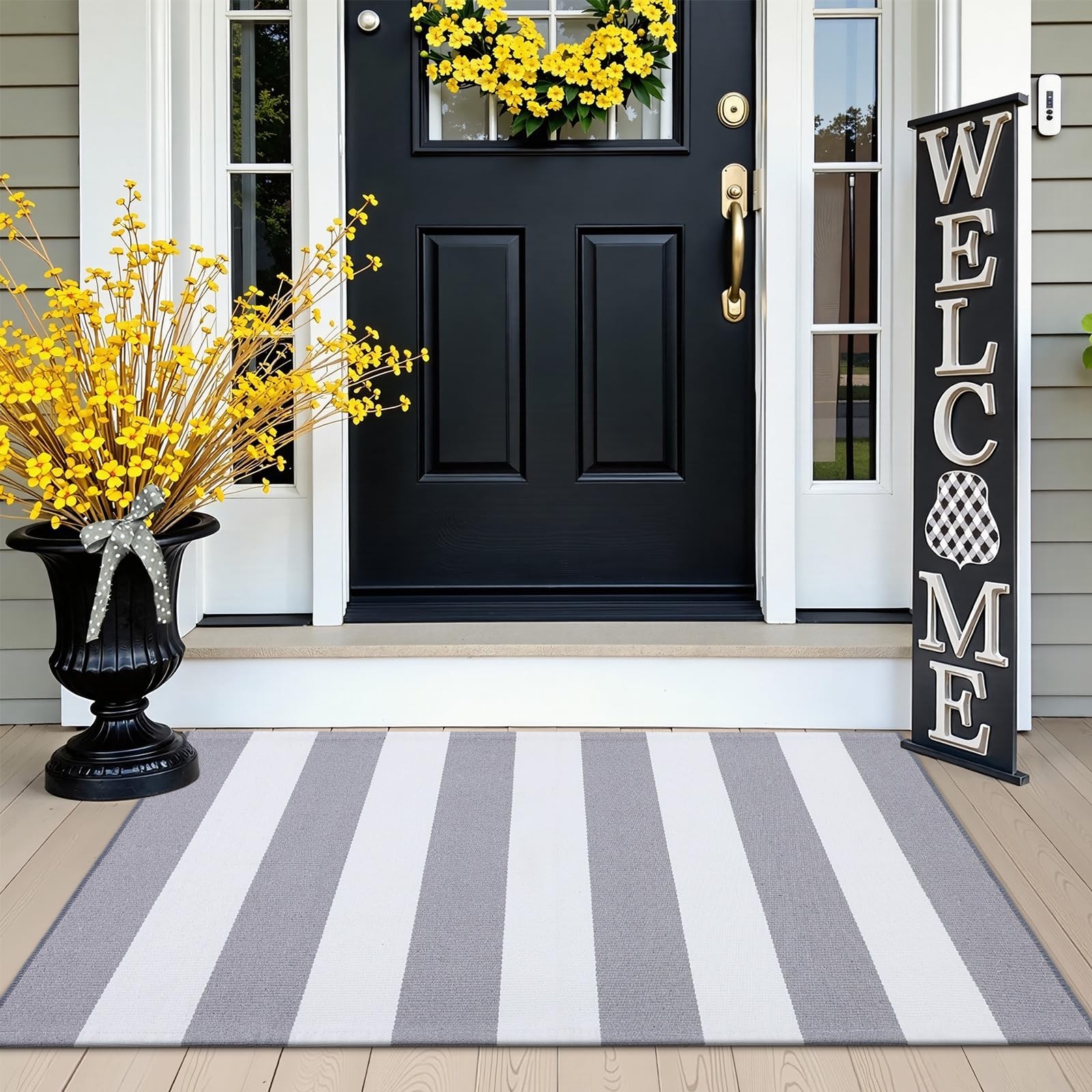 OLANLY Grey and White Striped Rug 2’4″ x 3’7″ (27.5″ x 43″) – Washable Cotton…