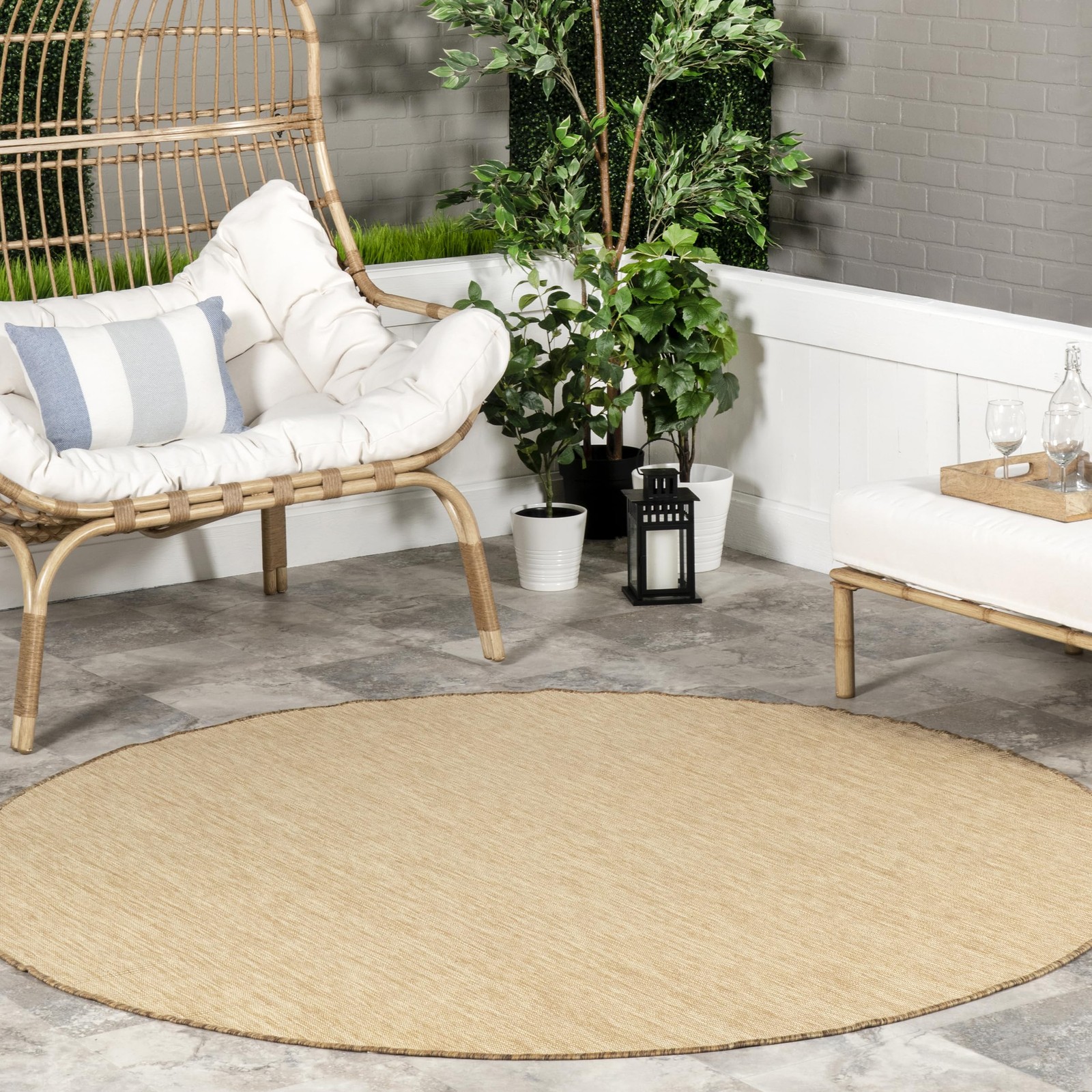 Outdoor Performance Collection Nakia Brown/Ivory, 6’7″ Round, Soft, High Traf…