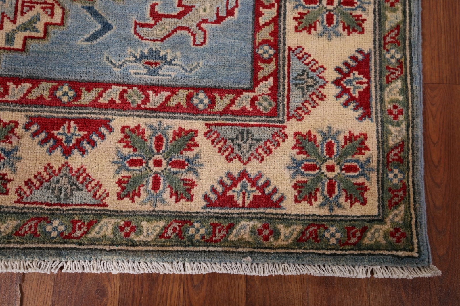 Vibrant Color Geometric Kazak Pakistani Traditional Rug Blue/ Ivory 4×6 ft