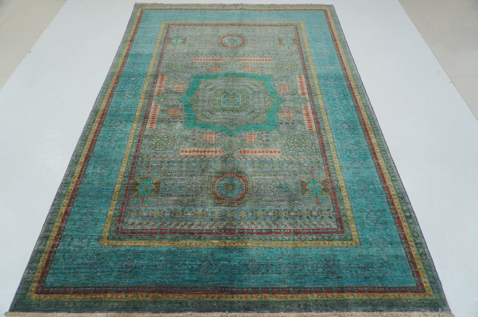 6 x 9 Ft Blueish Gray Mamluk Afghan Hand Knotted Veg dyes Wool Medallion 6×9 Rug
