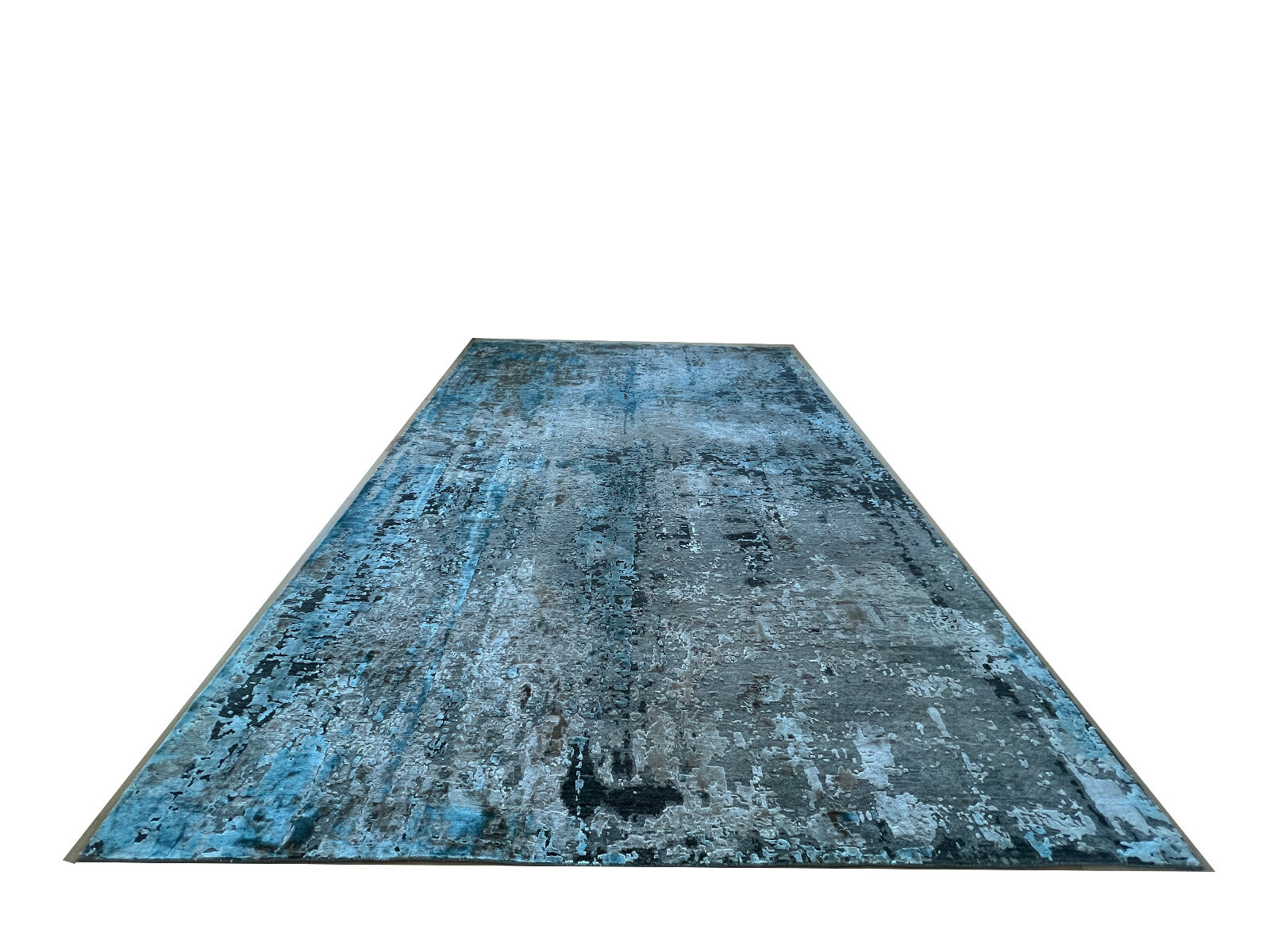 Saraswati Hand Knotted 9′ x 12′ Silk Wool Rug Green Turquoise Gray Brown