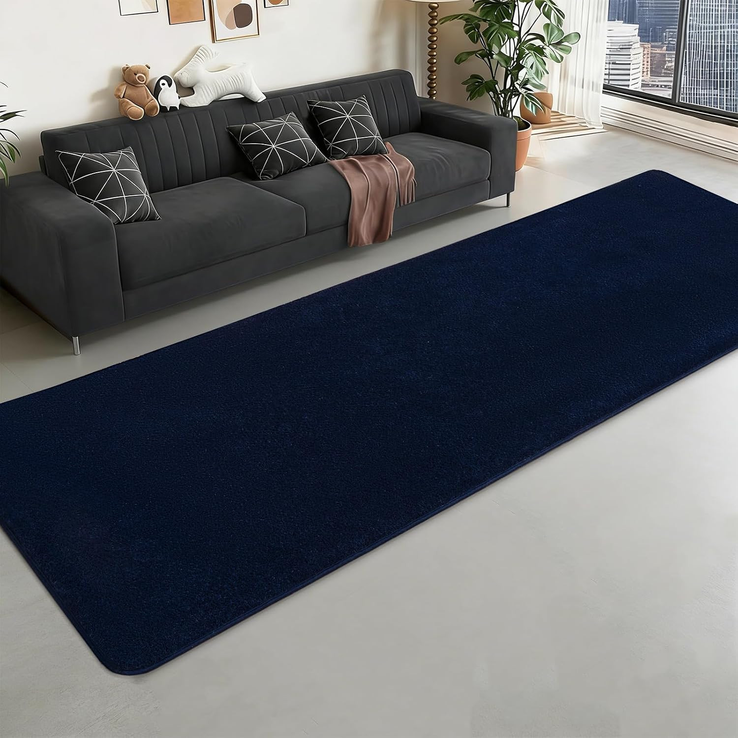Runner Rugs for Bedroom Living Room, 2X6 Feet Ultra Soft Navy Blue Runner Rug Th