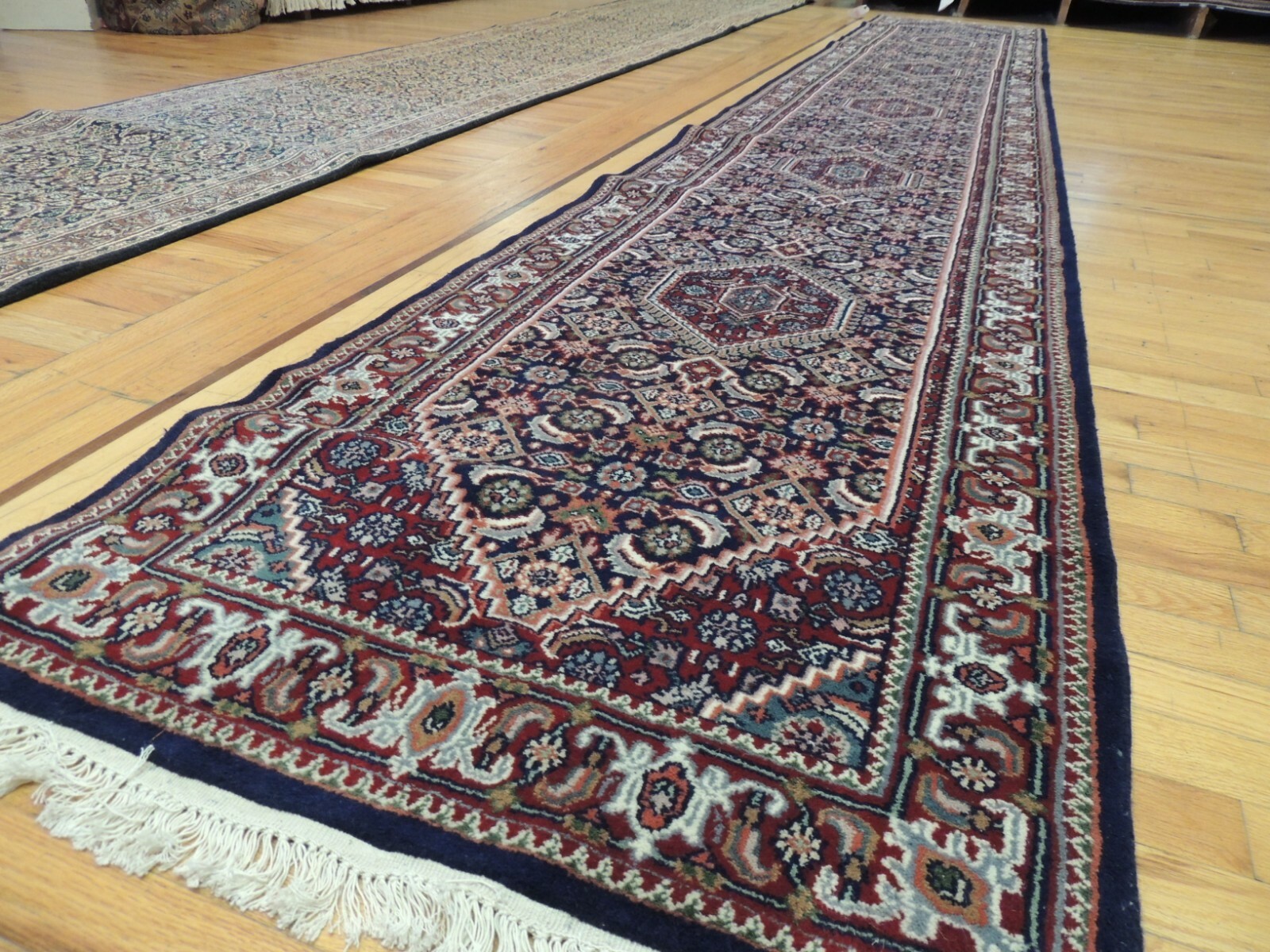 2×16 2×15 Rare Size Bidjar Indian RUNNER Rug wool Red Navy Blue/Gray Bijar