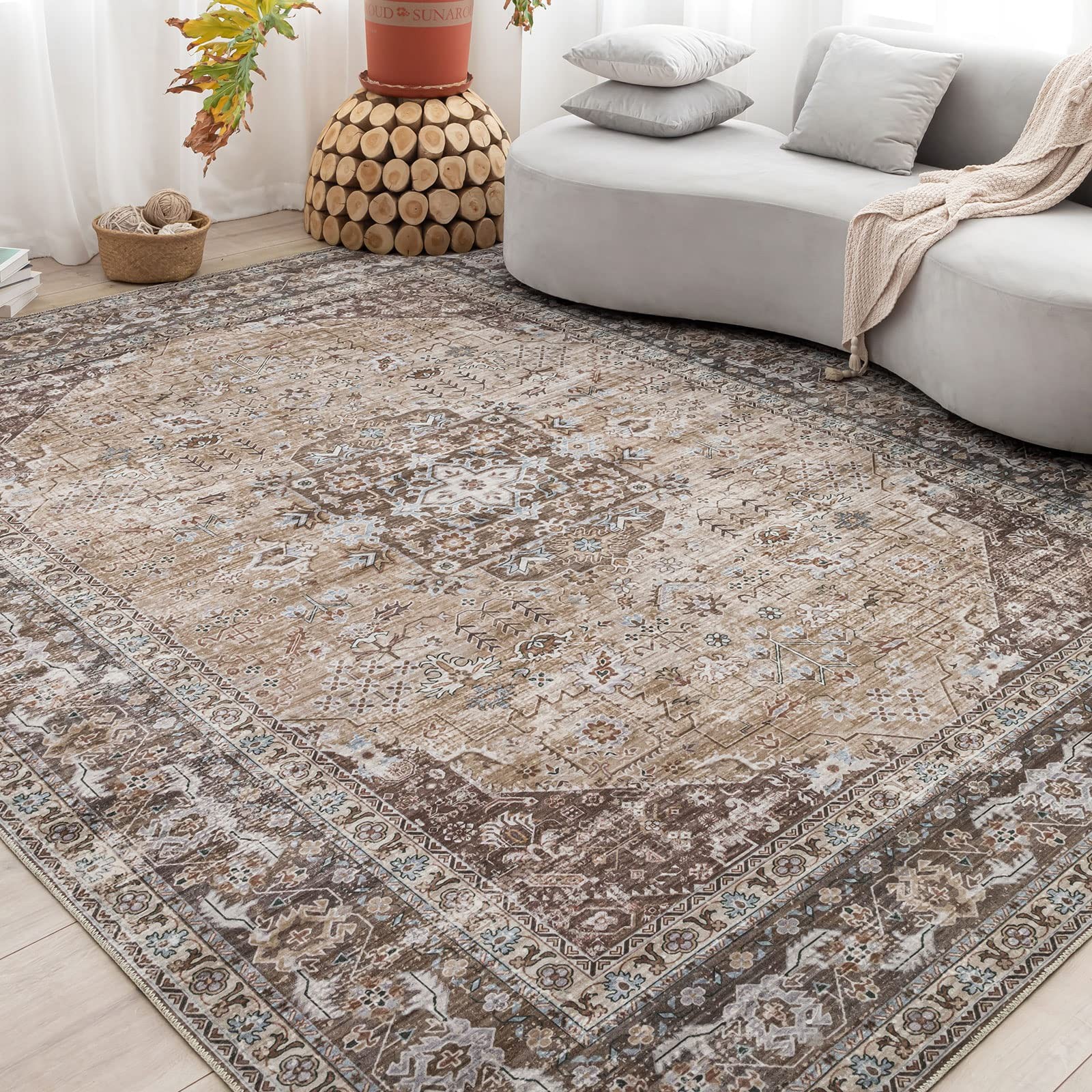 Decomall Kalina Washable Area Rugs Bohemian Vintage Foldable Carpet For Living
