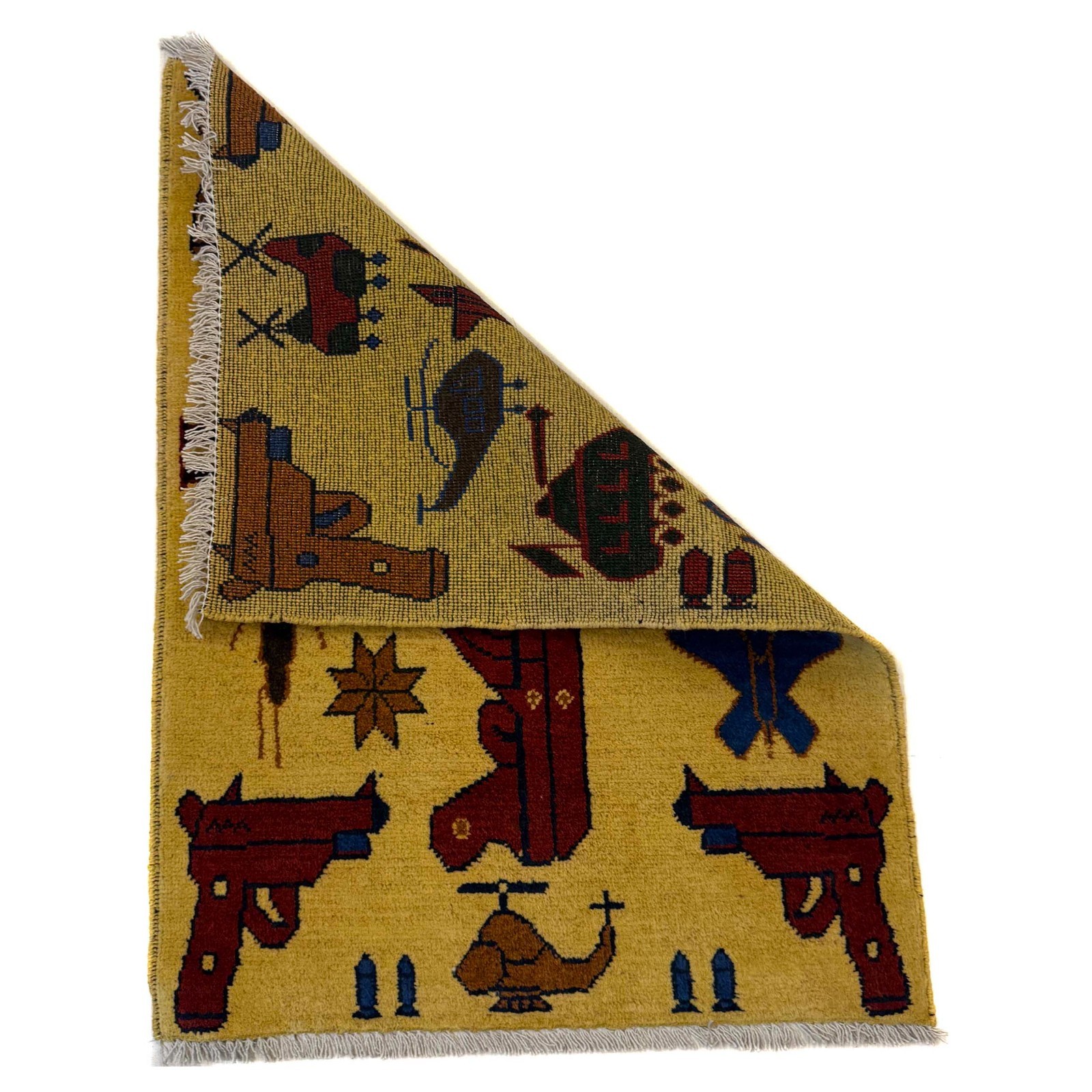 War Rug Hand Knotted Tribal Rug 1’11×2’10 Ft Beige Oriental Pictorial Rug W36575