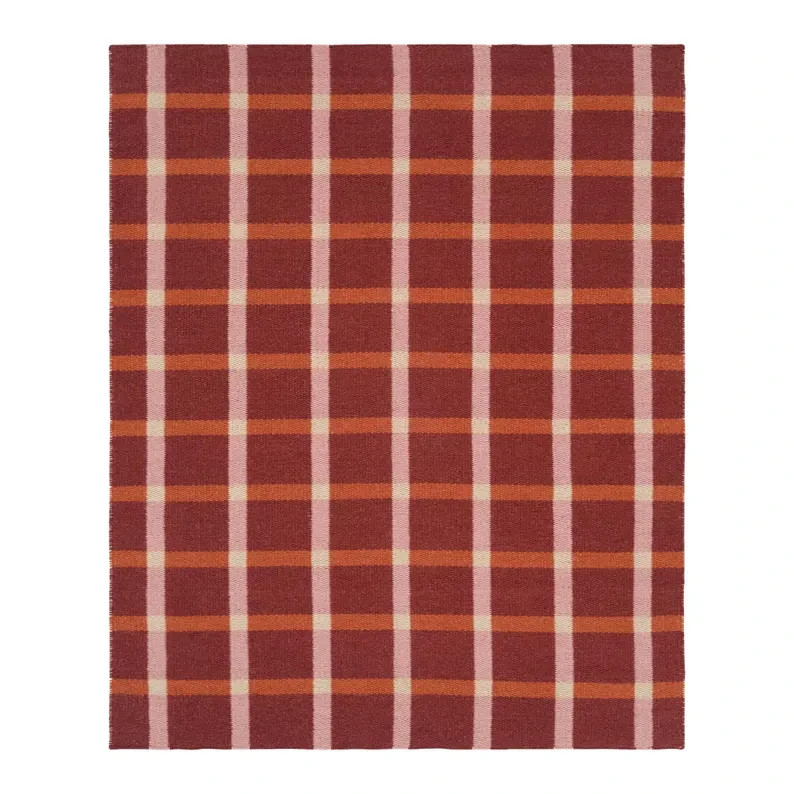 Handwoven Red Pink Orange Bauhaus Modern Scandinavian Design Minimalist Wool rug