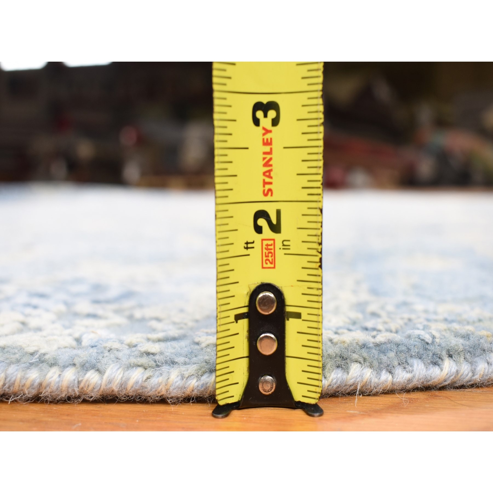 6′ x 6′ Blue Hand Knotted Wool and Pure Silk Jewellery Design Round Rug R80143