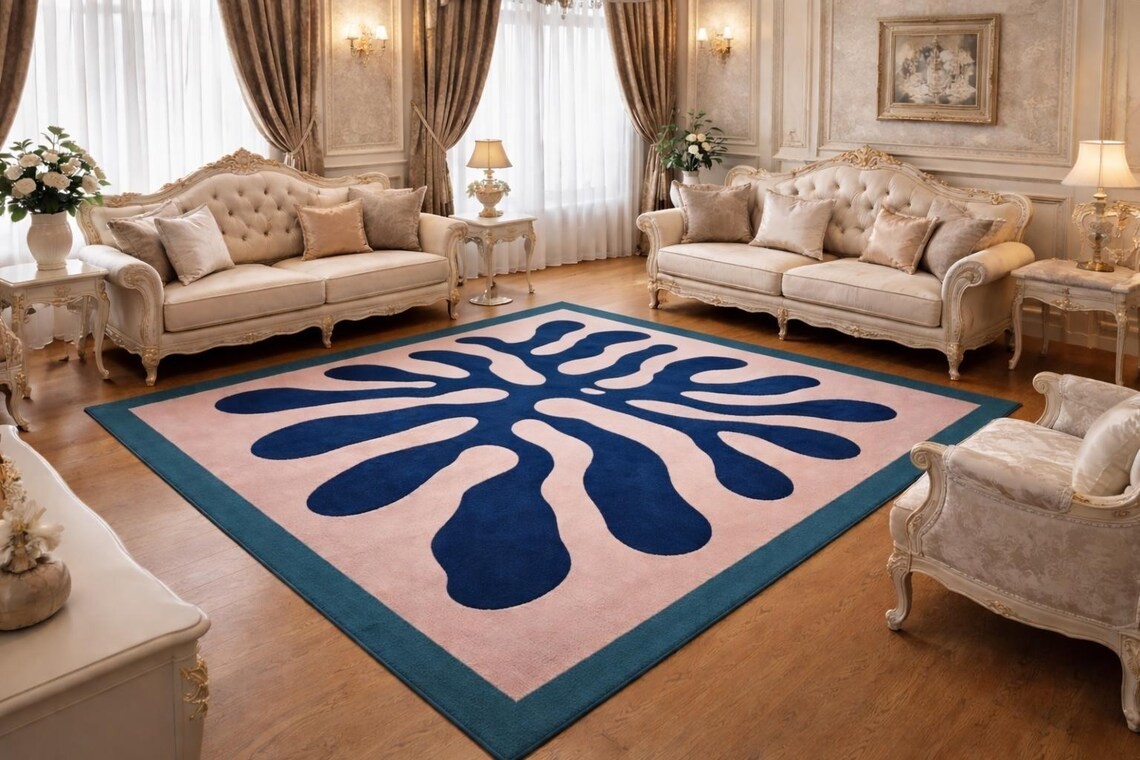 Handmade Tufted Wool Rug, Modern Abstract Floral, Luxury Living Room Area Carpet