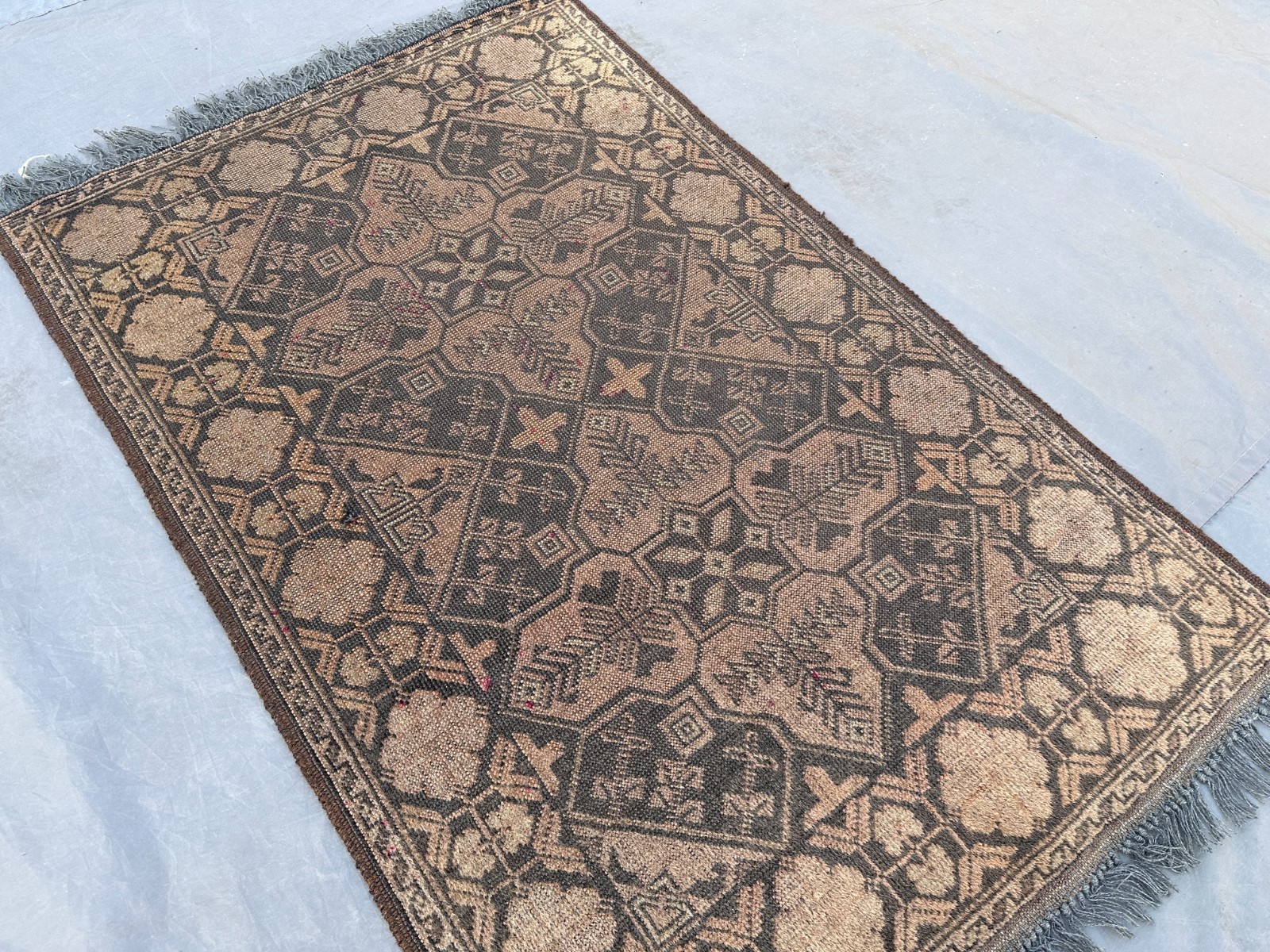 2’8 x 4 Ft Antique Look Afghan Tribal Rug– Beige Brown Handmade Wool Area Carpet