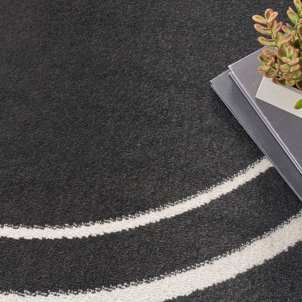 Nourison Essentials Black Ivory 4 Ft. X 4 Ft. Solid Contemporary round Area Rug