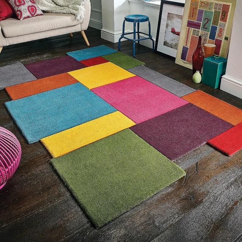 Modern hand tufted Multicolor Carpets Hand Tufted Wool Multi Color Carpet Area