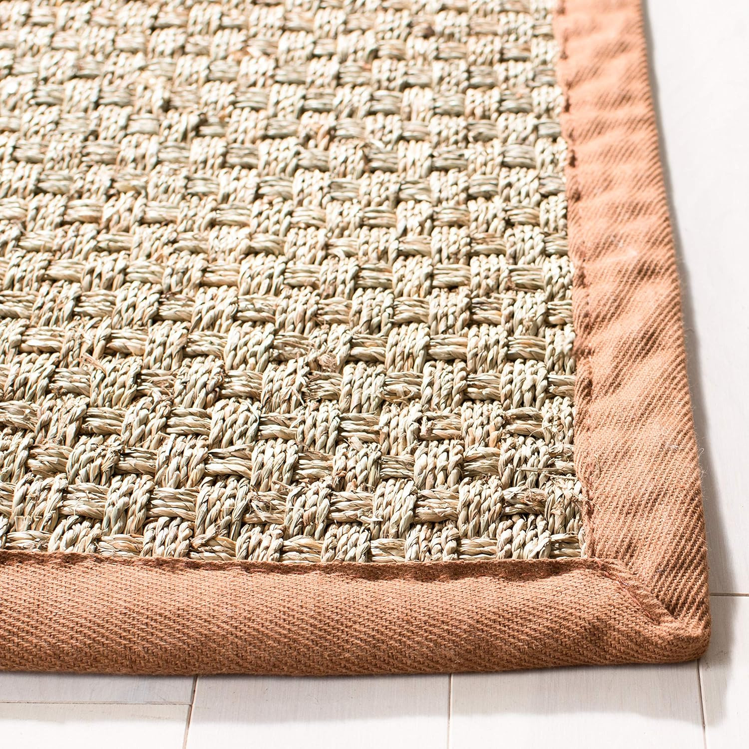 Natural Fiber Area Rug 5×8 – Seagrass Basketweave with Brown Border