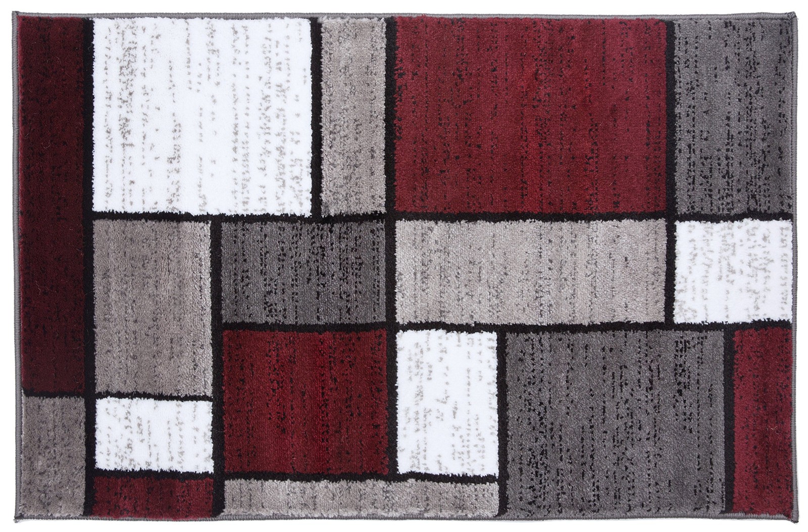 Modern Geometric Boxes Red Area Rug NonShedding Carpet 2×3 Ft