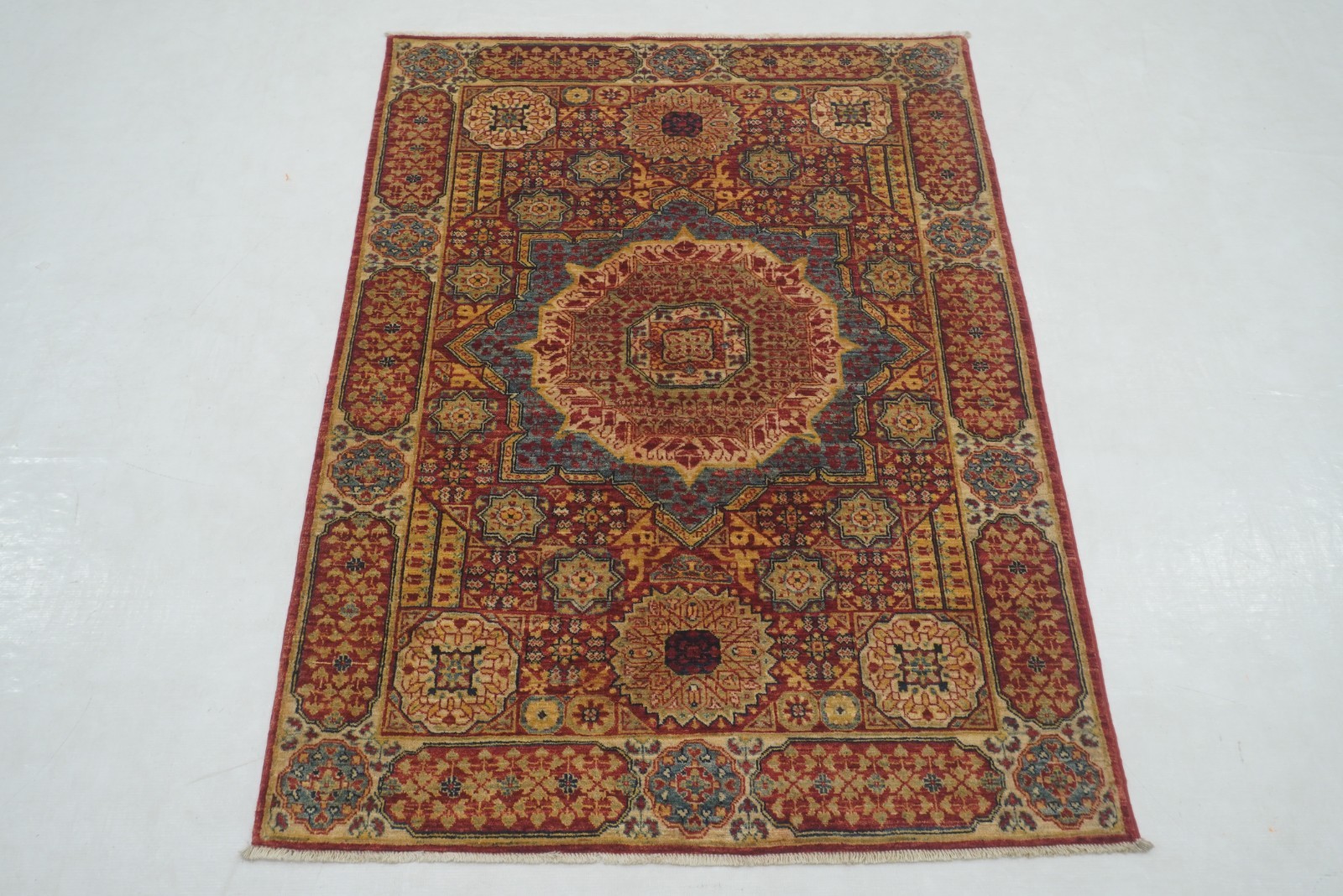 3×5 ft Red Mamluk Afghan Hand Knotted Wool Medallion Area Rug