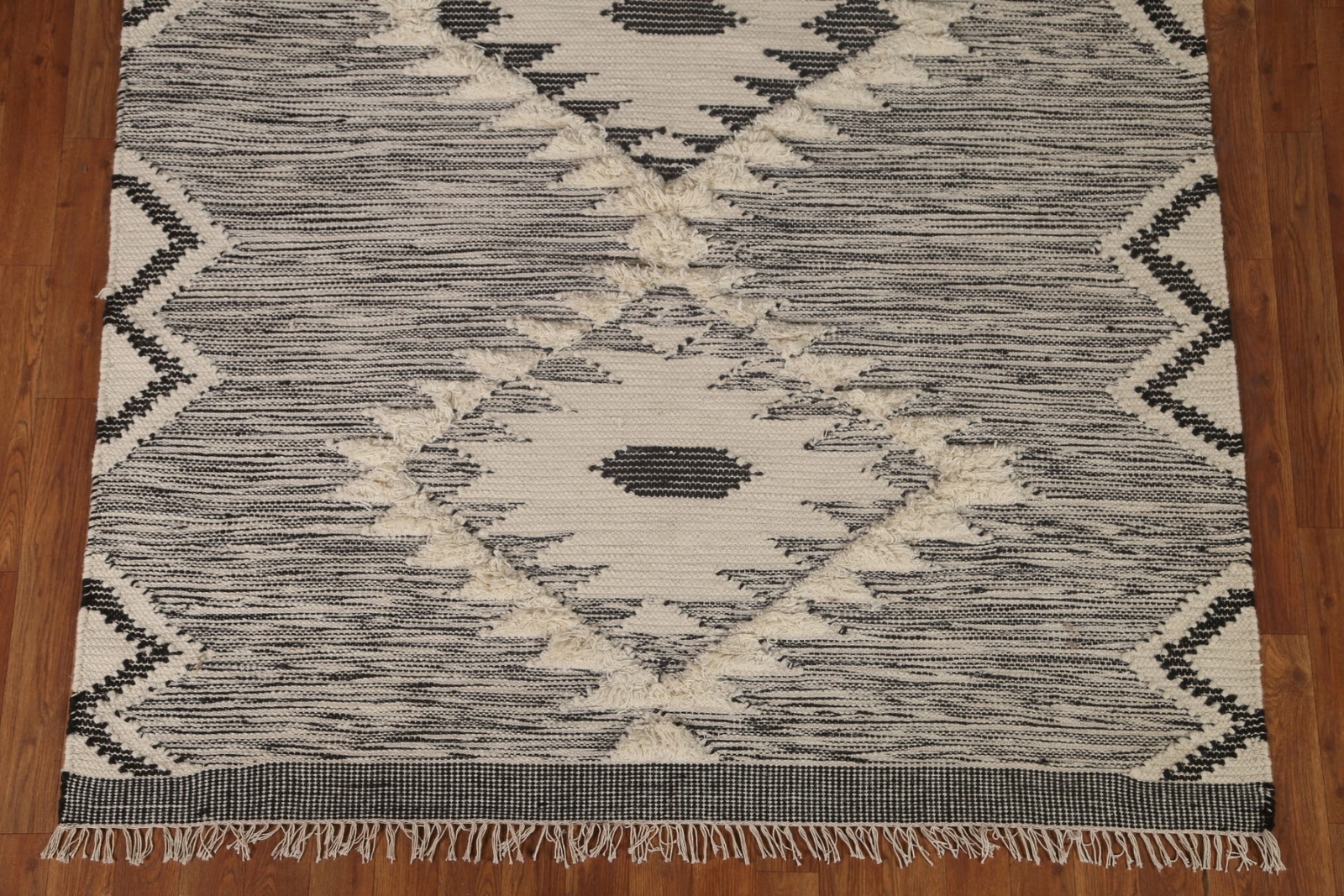 Geometric Durrie-Kilim Multi Level Pile Area Rug Wool Hand woven Carpet 5’x8′