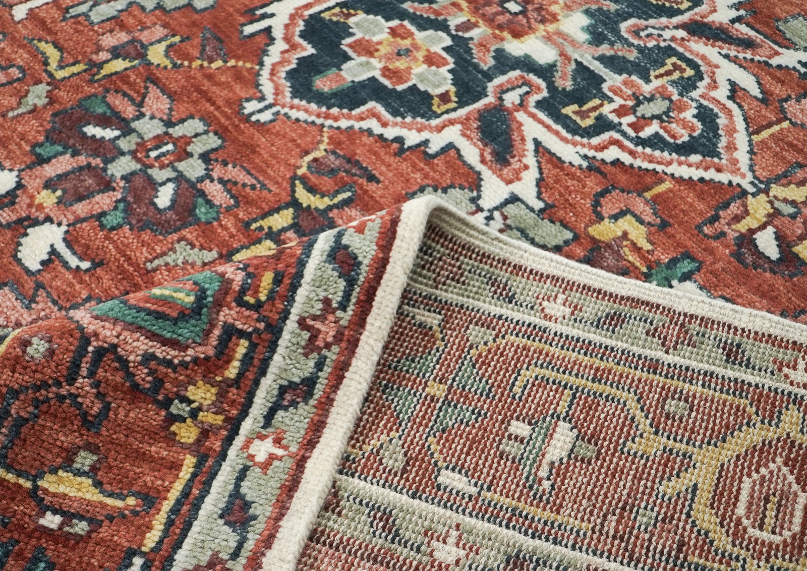 9’11”x13’11” Hand Knotted Wool Rust, Ivory Oushak Tabrizz Rug