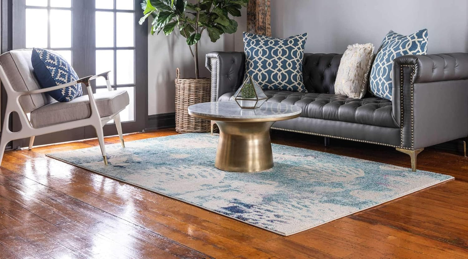 Coastal Modern Light Blue Lobster Shells Area Rug 8′ x 10′ – Positano Collection