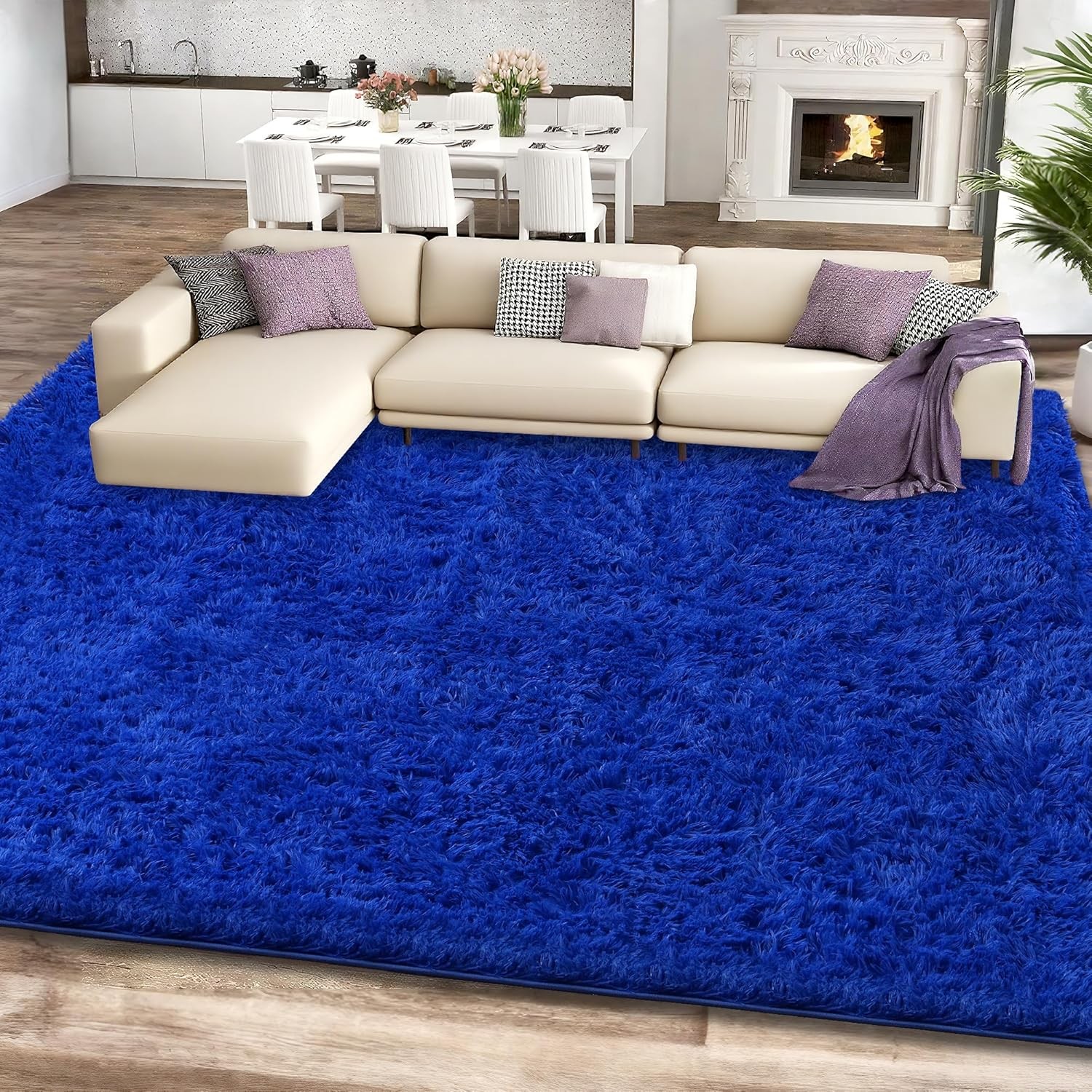 Blue Shag Area Rug for Bedroom, 4×6 Fluffy Shaggy Rugs for Living Room Boys Kids