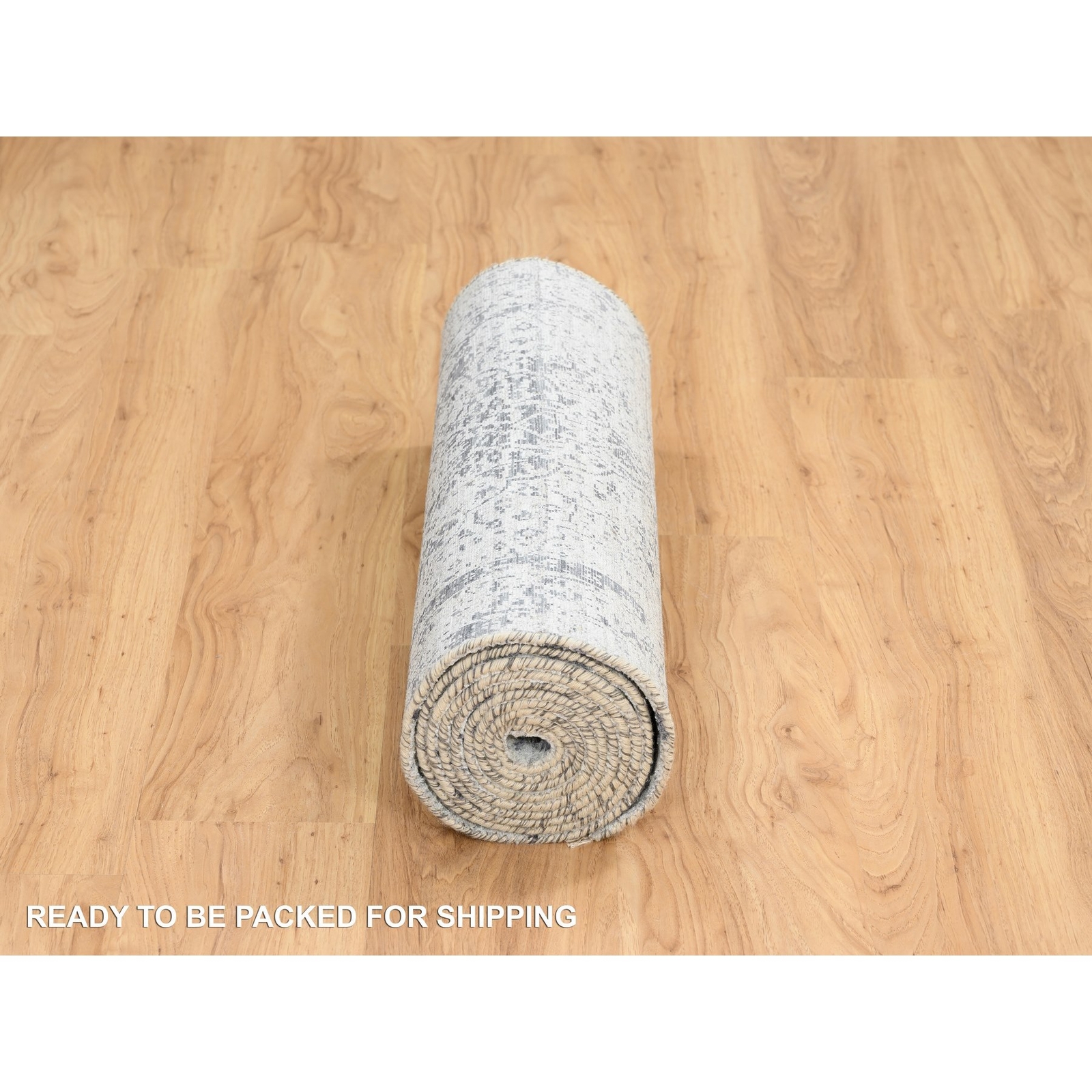 2’7″x12′ Gray Wool/Silk Hand Knotted Erased Zoroastrian Design Runner Rug R64837