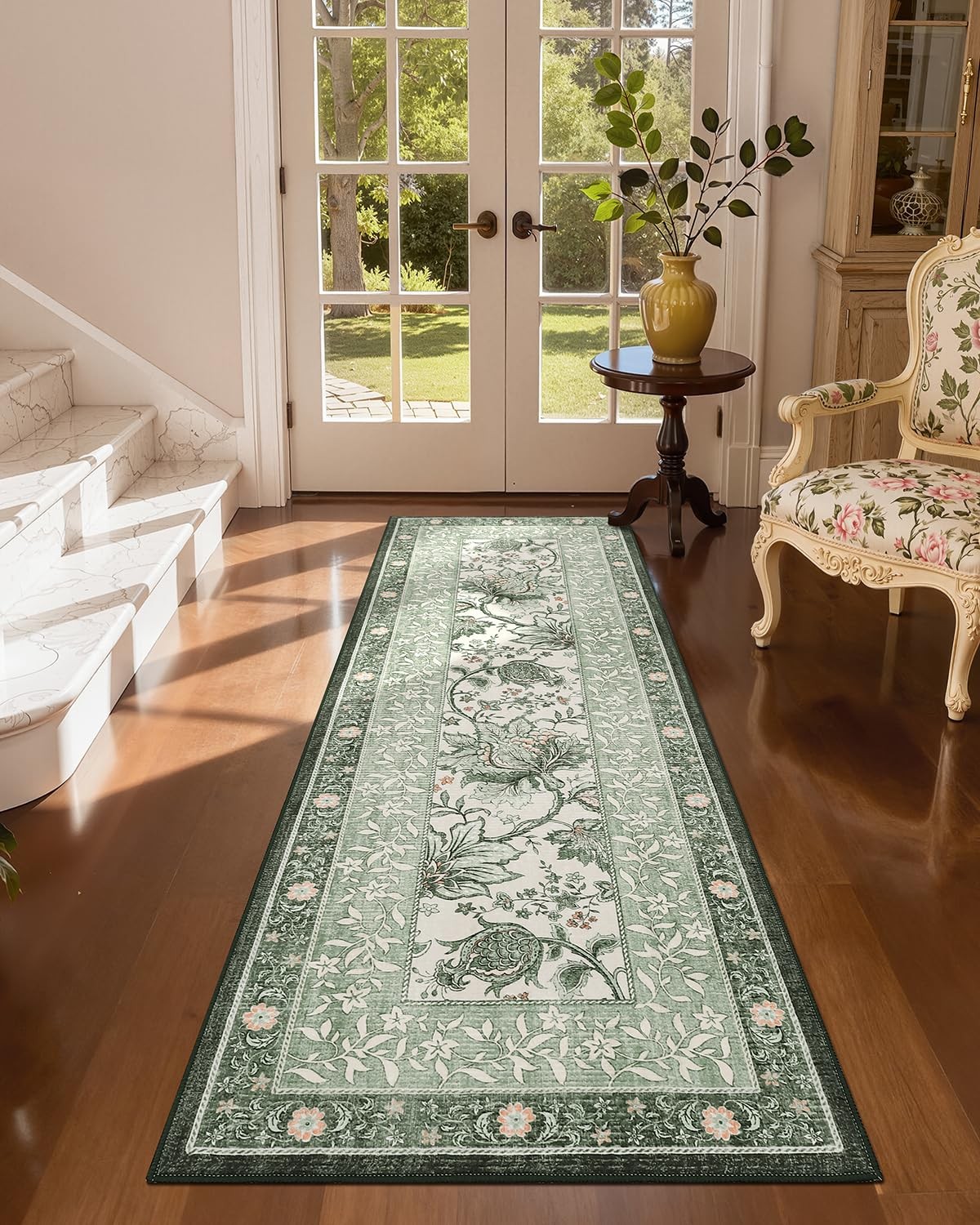 Sage Green 2×6 Washable Kitchen Runner Rugs Non Slip Provence Vintage Boho Co…