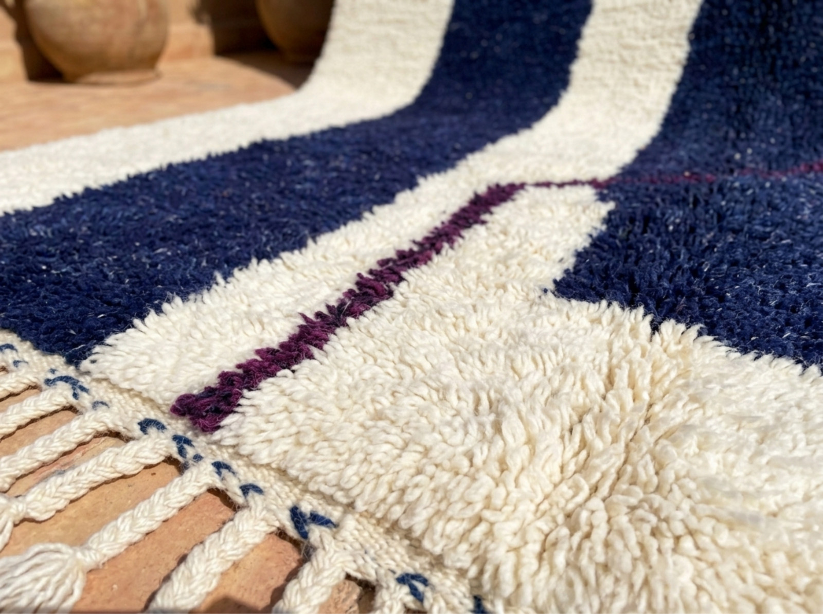 Handmade Moroccan Berber Wool Rug Navy Blue Abstract Beni Ourain Custom Size