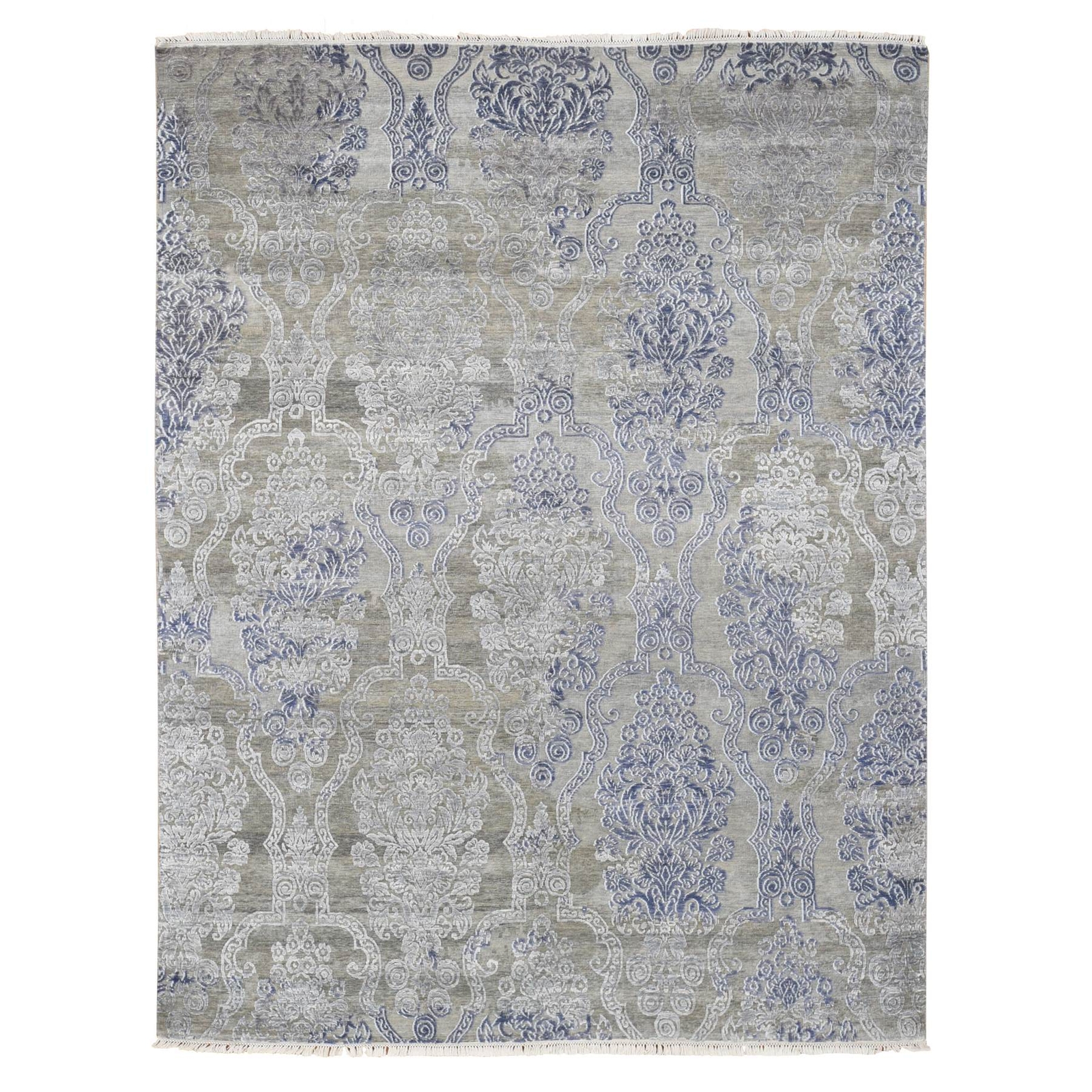 8’1″ x 10’4″ Taupe Silk with Textured Wool Hand Knotted Transitional Rug R80386
