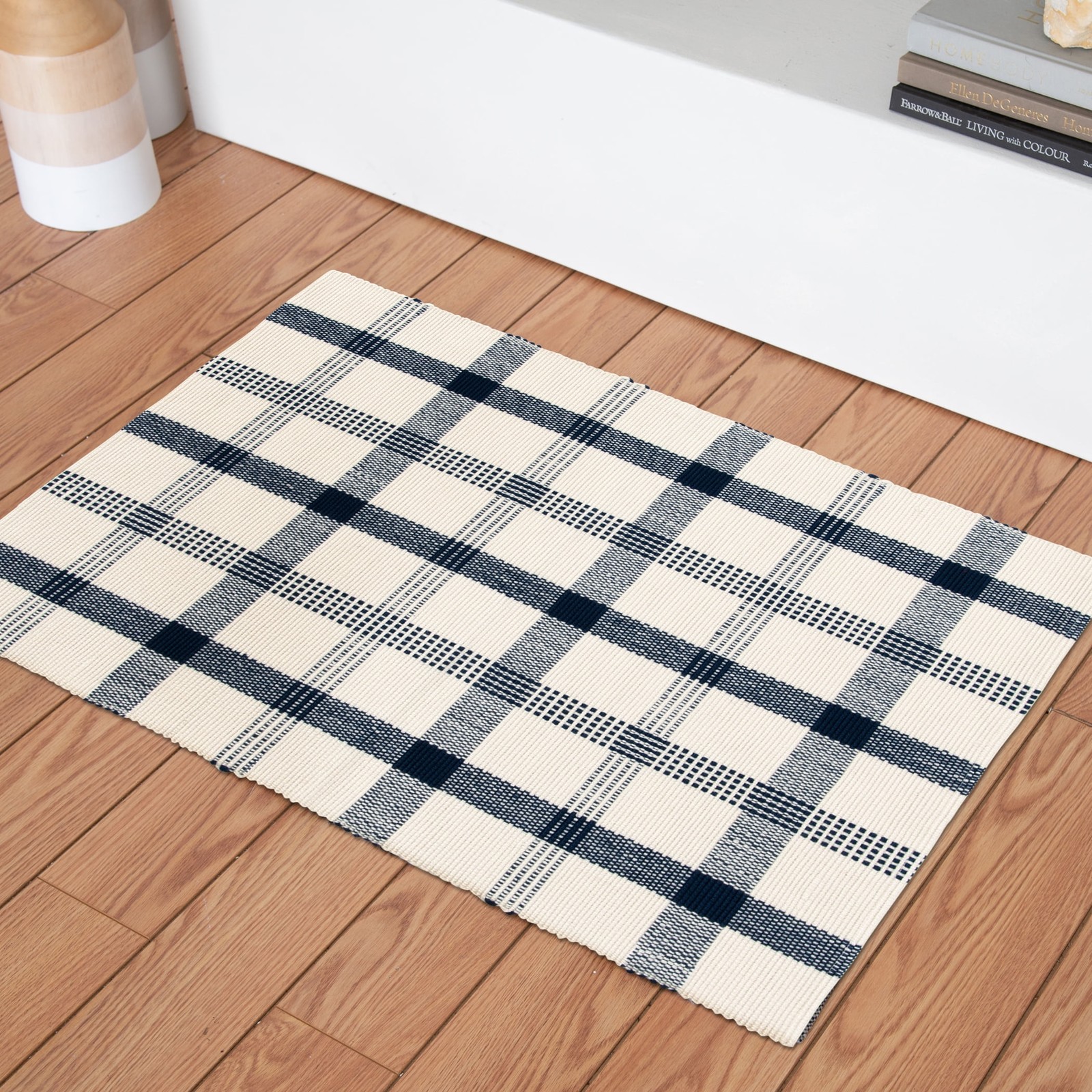 24″x36″ Blue Plaid Outdoor Layering Rug
