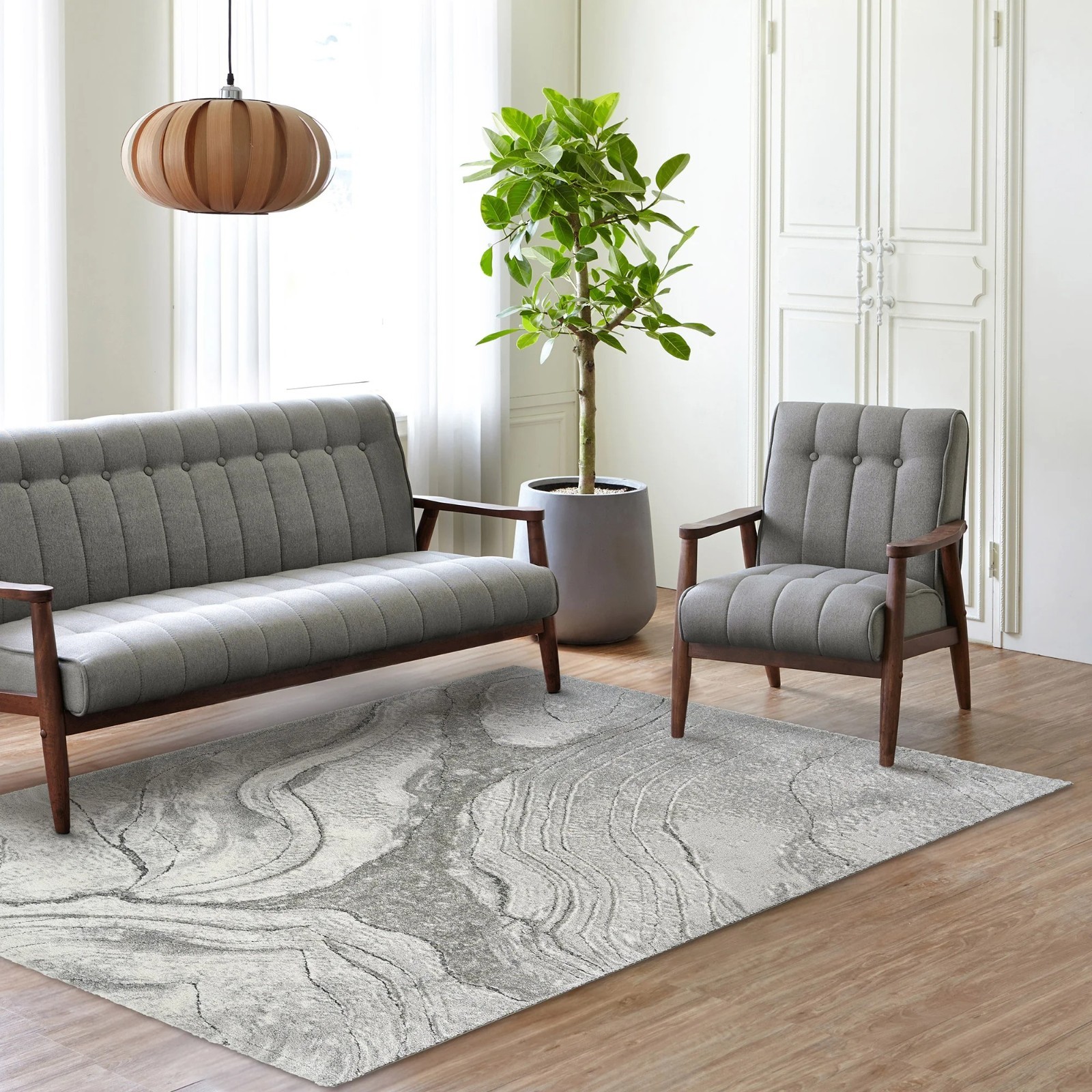 Gertmenian Atoll 5×7 Modern Gray Abstract Area Rug Machine Woven Stain Resistant