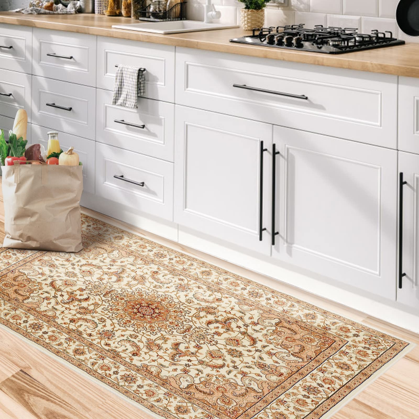 Boho Area Rug, 2′ x 4′ Machine Washable Rugs for Entryway Faux Wool Small Rug…
