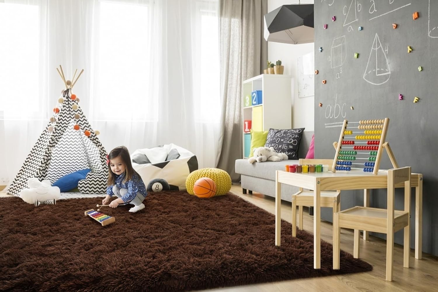 5×8 Feet Fuzzy Indoor Area Rug – Ultra Soft Brown Shag for Living Room & Nursery