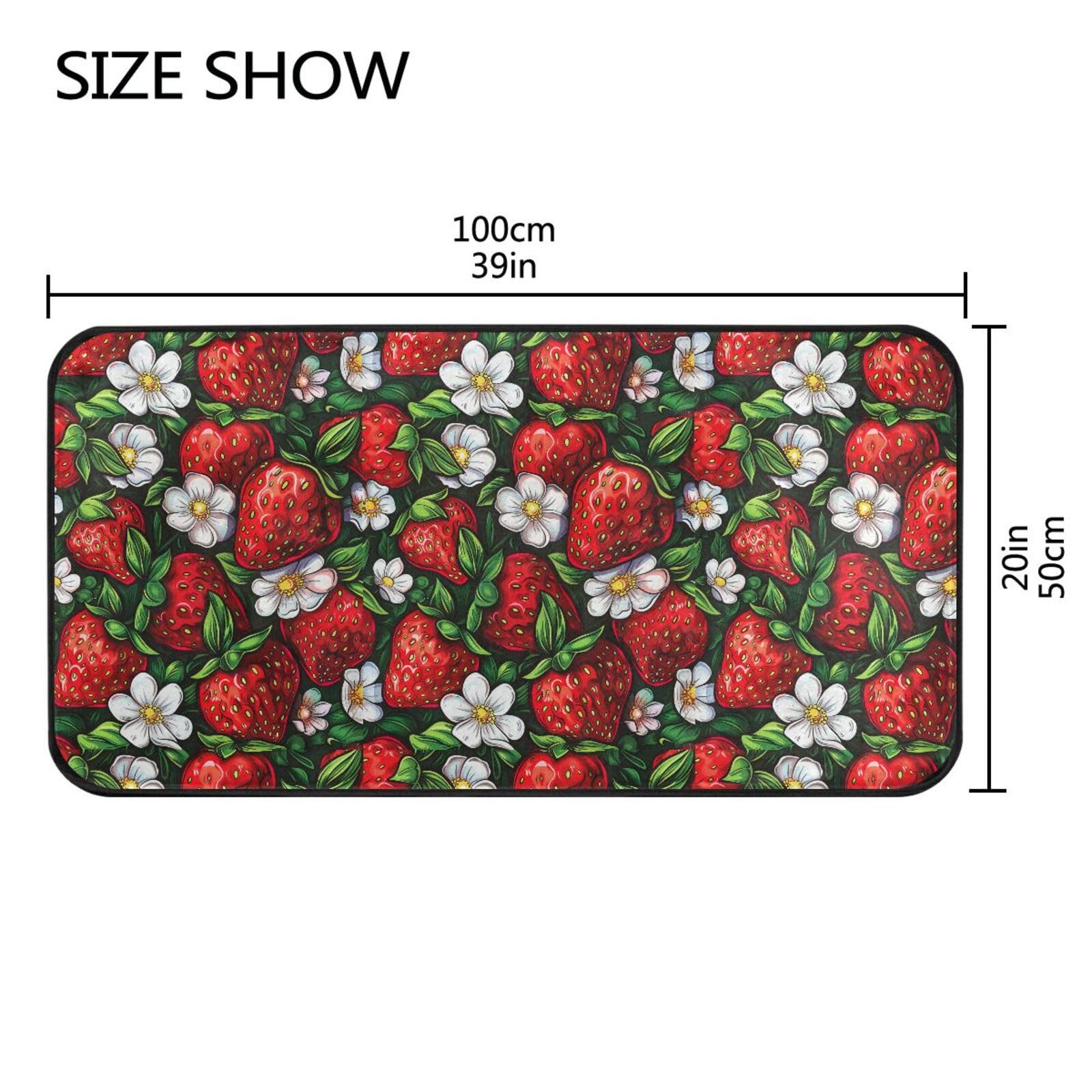 Kitchen Mats, Cute Strawberry Cherry and Flower Floor Mat for Kitchen, Bathro…