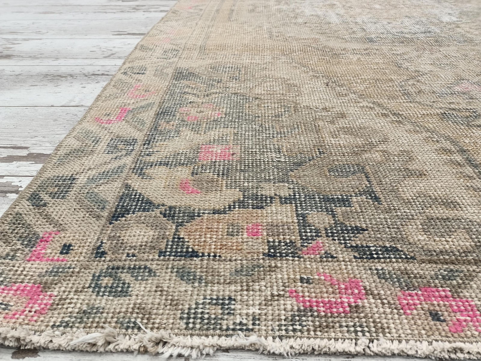 Antique Oushak Rug Vintage Multicolor Handknotted Wool 4.1×7.5 Ft Area