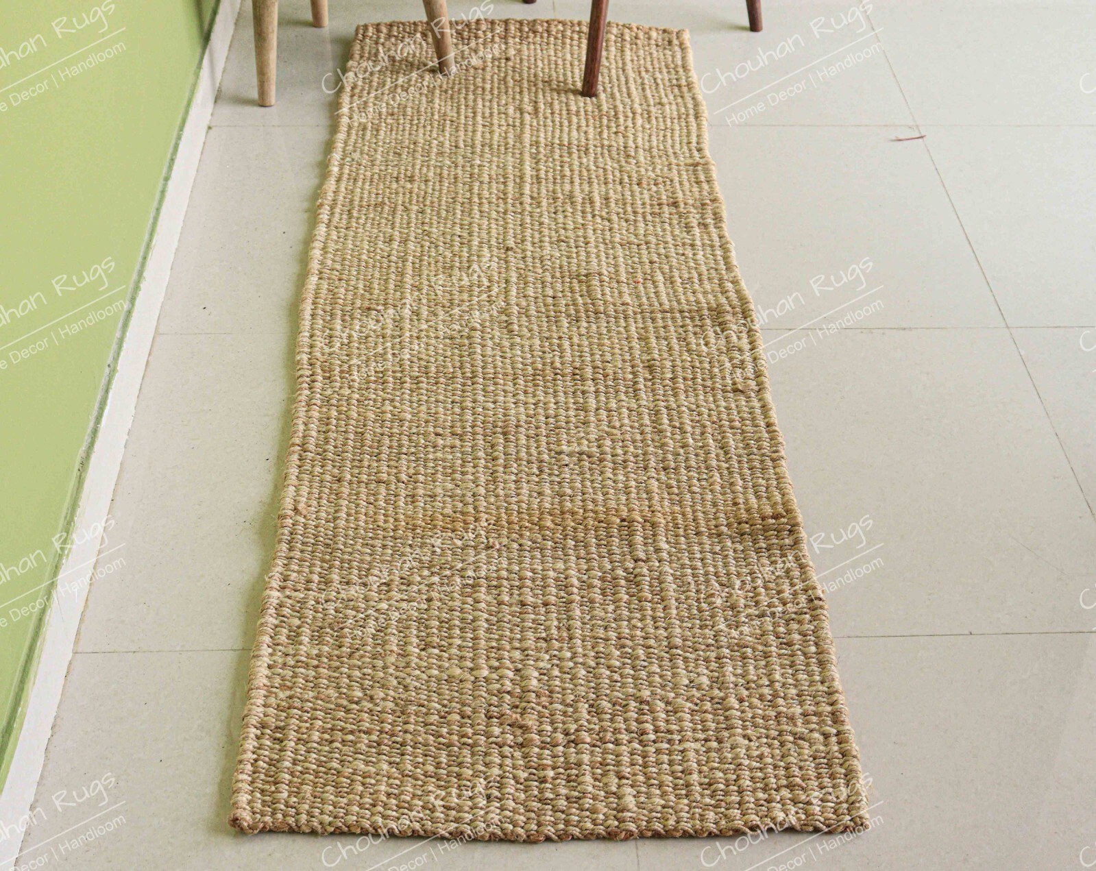 Indian Natural Hemp Jute Rug, Beige Color Custom Size Hand Braided Hemp Runner