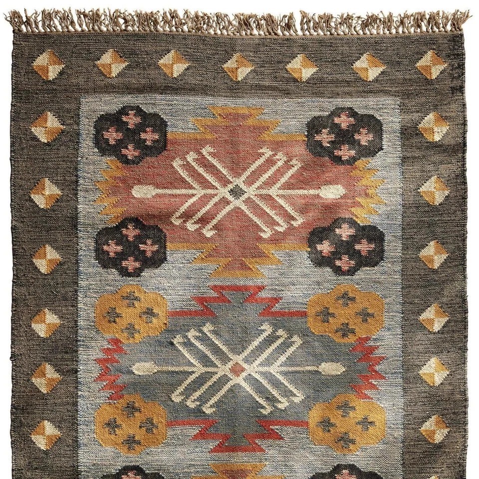 Wool and Jute Rug Handmade, Kilim Dhurrie Rug, Traditional Indian/WOOL JUTE