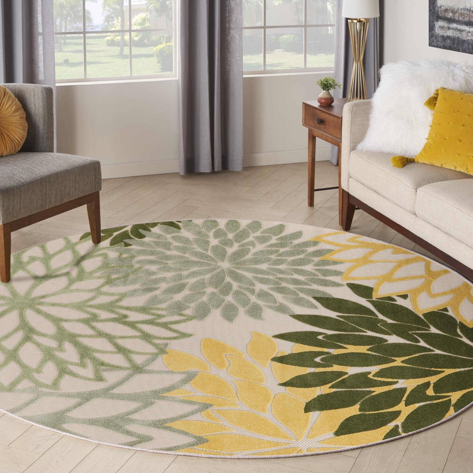 Floral Outdoor Rug 5X3 Green Multicolor Soft Textured Durable Easy Clean