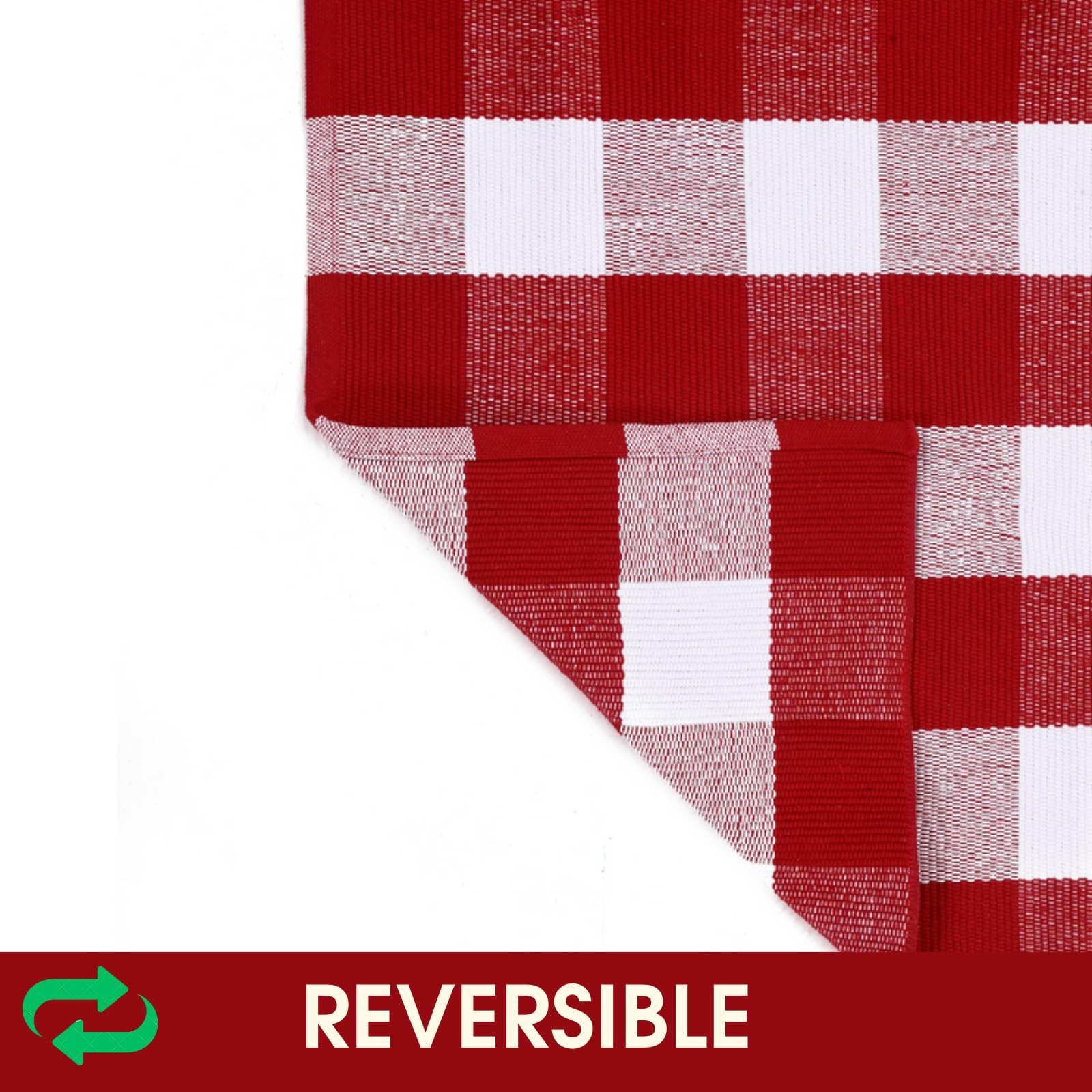 Homydecor Christmas Red And White Plaid Rug 3 X 5 Cotton Hand-Woven Layered